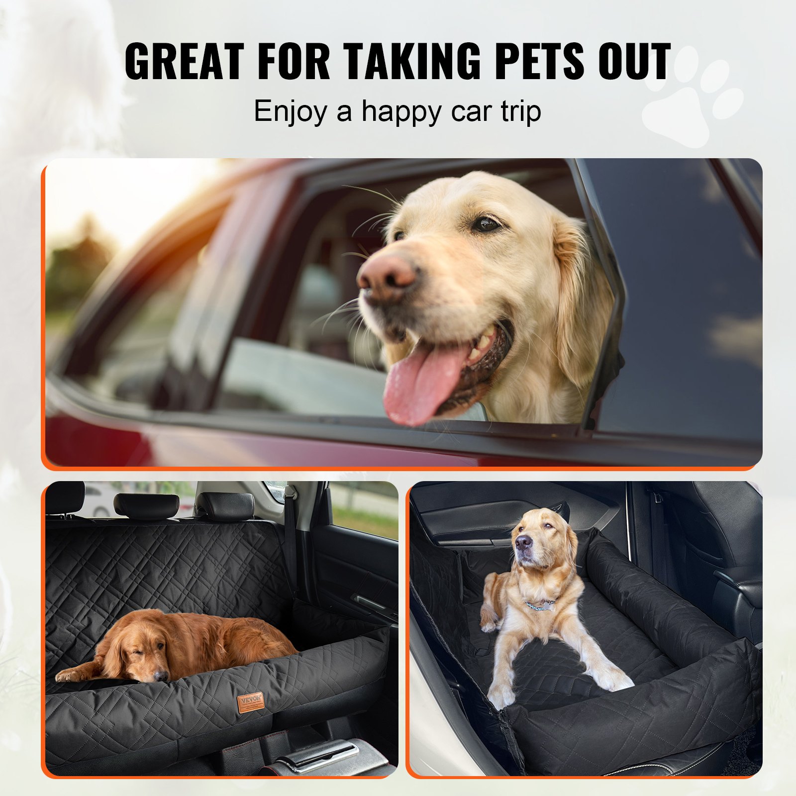 VEVOR Asiento de Coche para Perros 45 kg Asiento de seguridad para Mascotas Asiento Elevador Impermeable con Correa de Seguridad con Clip Acolchado de Algodón PP Silla para Coche para Mascotas, Negro