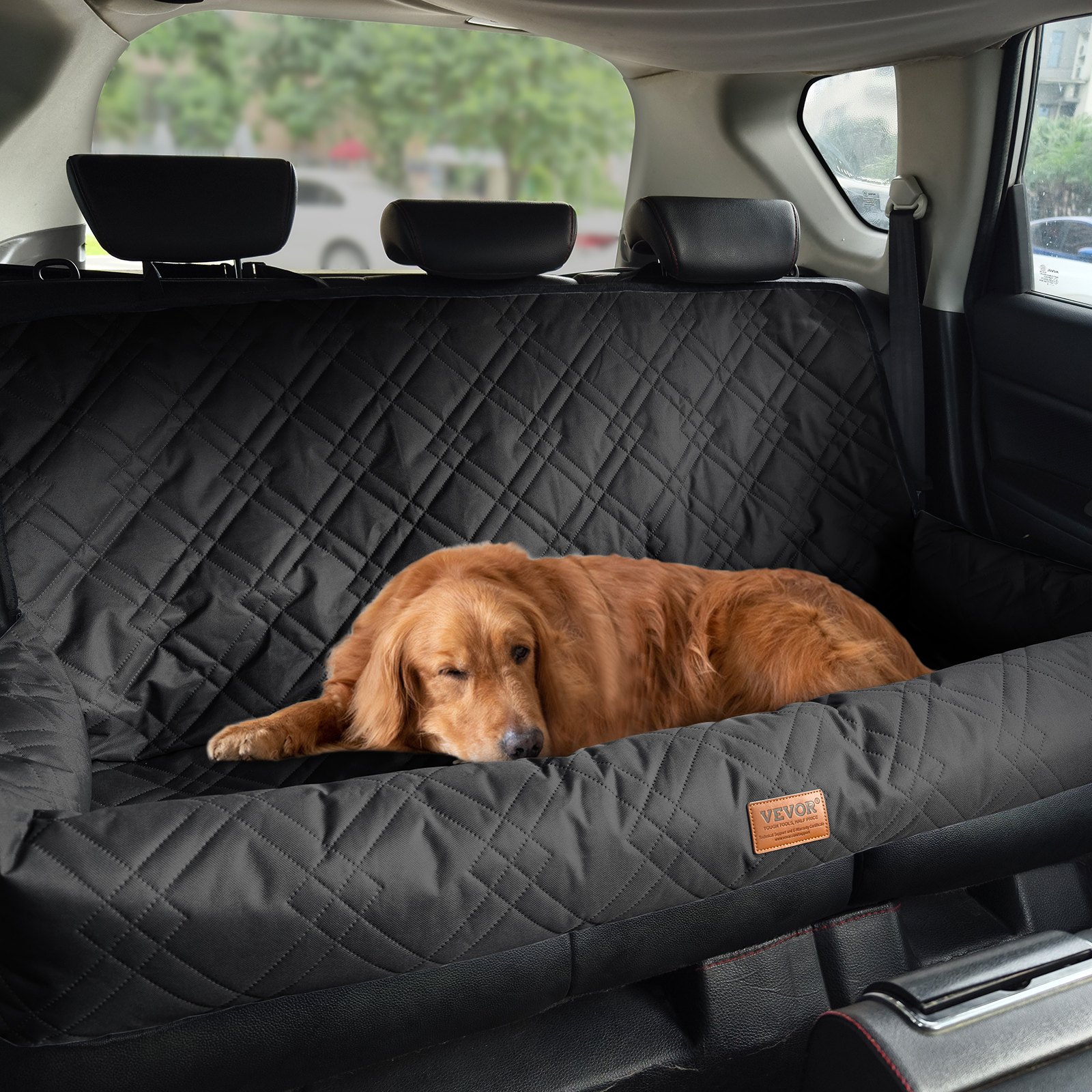 VEVOR Asiento de Coche para Perros 45 kg Asiento de seguridad para Mascotas Asiento Elevador Impermeable con Correa de Seguridad con Clip Acolchado de Algodón PP Silla para Coche para Mascotas, Negro