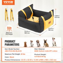 VEVOR Asiento de Coche para Perros Asiento Elevado para Mascotas 11 kg, Negro