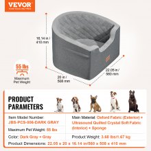 VEVOR Asiento de Coche para Perros Asiento Elevado para Mascotas 25 kg, Gris