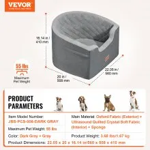 VEVOR Asiento de Coche para Perros Asiento Elevado para Mascotas 25 kg, Gris