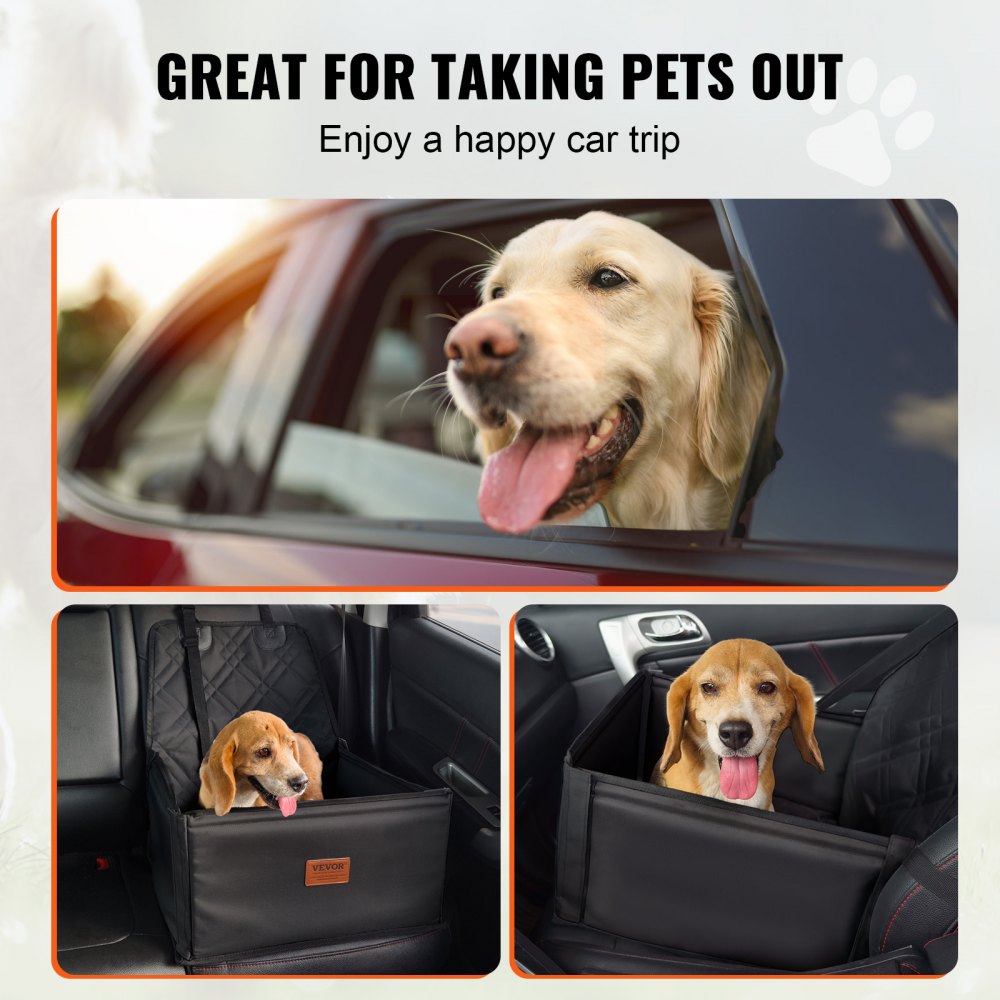 VEVOR Asiento de Coche para Perros 12 kg Asiento de seguridad para Mascotas Asiento Elevador Impermeable con Correa de Seguridad con Clip Acolchado de Algodón PP Silla para Coche para Mascotas, Negro