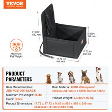 VEVOR Asiento de Coche para Perros Asiento Elevado para Mascotas 12 kg, Negro