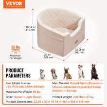 VEVOR Asiento de Coche para Perros Asiento Elevado para Mascotas 25 kg, Marrón