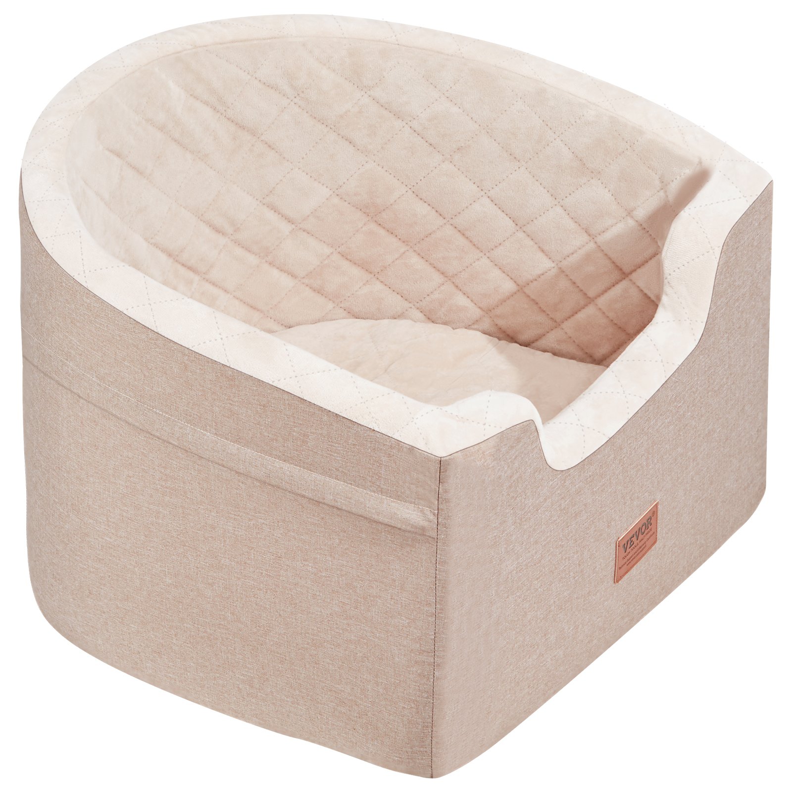 VEVOR Asiento de Coche para Perros 25 kg Asiento Elevado Impermeable para Mascotas con Respaldo Bolsillo de Almacenamiento Correa de Seguridad con Clip Acolchado de Esponja para Coche, Marrón