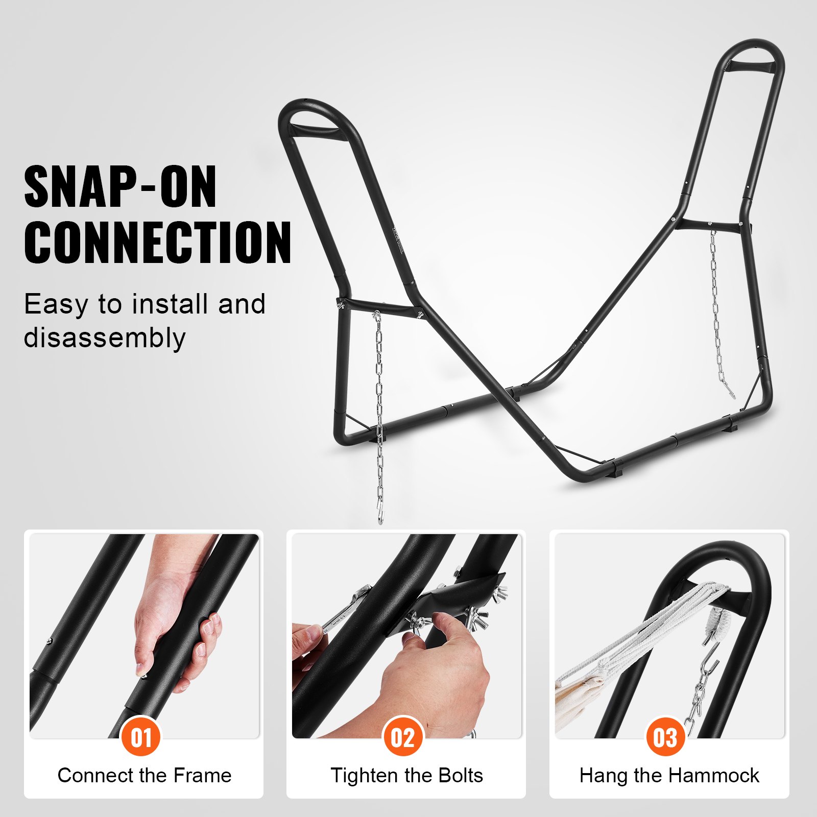 VEVOR Soporte para Hamaca Portátil Carga 204 kg Estructura de Acero Universal para Hamacas de 2,1-3,9 m Ajustable con Cadena, Gancho, Bolsa de Transporte, para Hamaca de 2 Personas Exterior Interior