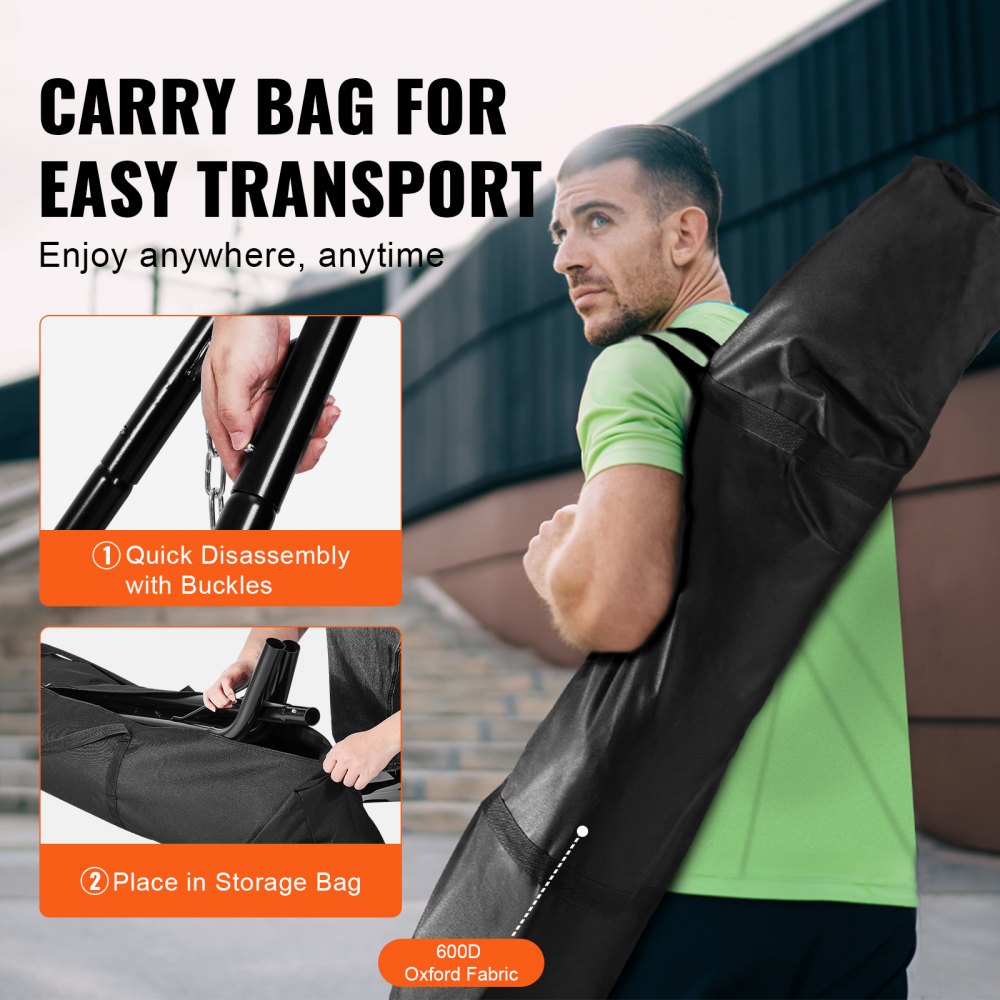 VEVOR Soporte para Hamaca Portátil Carga 250 kg Estructura de Acero Universal para Hamacas de 2,3-3,9 m Ajustable con Cadena, Gancho, Bolsa de Transporte, para Hamaca de 2 Personas Exterior Interior