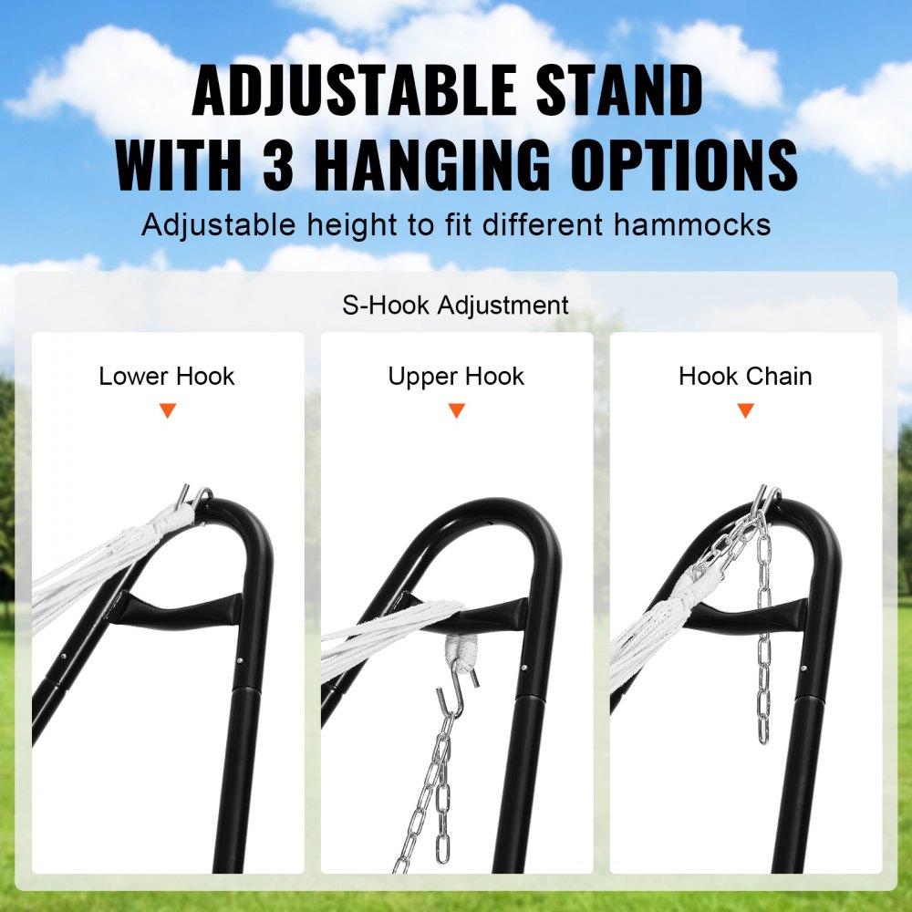 VEVOR Universal Hammock Stand for 2 People, Adjustable, Durable, 250 kg Load Capacity, Suitable for Hammocks from 2.4-4.9 m for Outdoor and Indoor Use, Portable Hammock Stand with Chain, Hook and Carrying Bag
