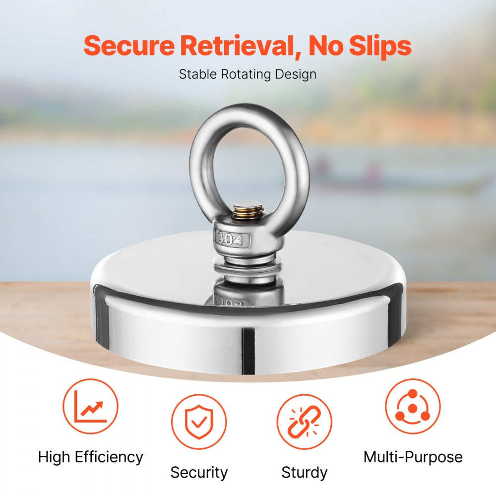 VEVOR Imán de Pesca de un Solo Lado Fuerza de Tracción de 454 kg, Imán de Pesca de Neodimio de Tierras Raras con Diámetro de Mango de 69 mm para Recuperación en Río, Pesca Magnética, Color Plata
