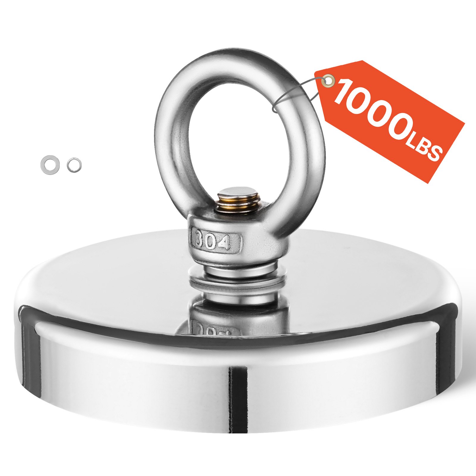 VEVOR Imán de Pesca de un Solo Lado Fuerza de Tracción de 454 kg, Imán de Pesca de Neodimio de Tierras Raras con Diámetro de Mango de 69 mm para Recuperación en Río, Pesca Magnética, Color Plata