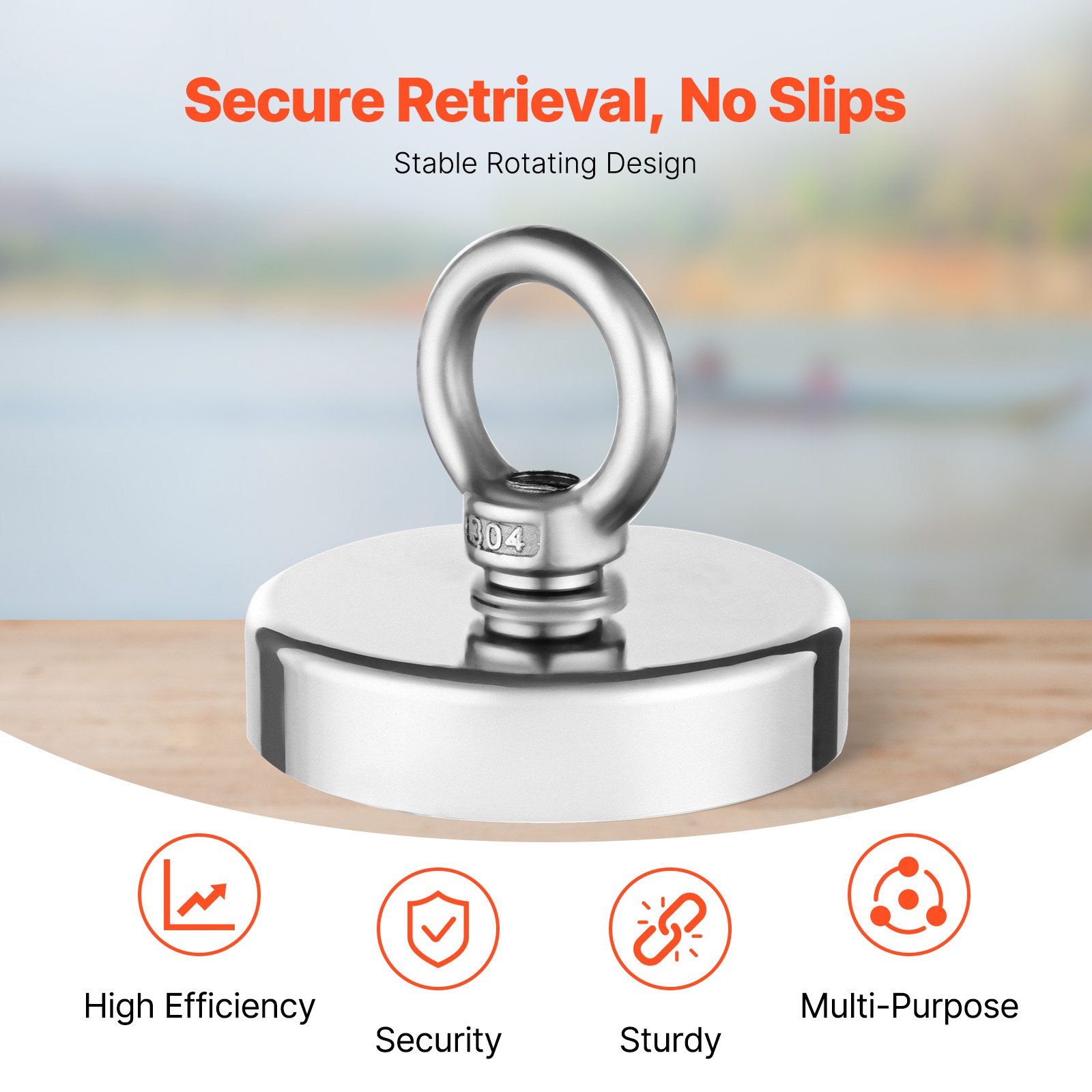 VEVOR Fishing Magnet 318 kg One-Sided Pull Force Super Strong Neodymium Fishing Magnet, Rare Earth Magnet with Handle Diameter 60 mm for Retrieving in Rivers Magnet Fishing Heavy Hanging