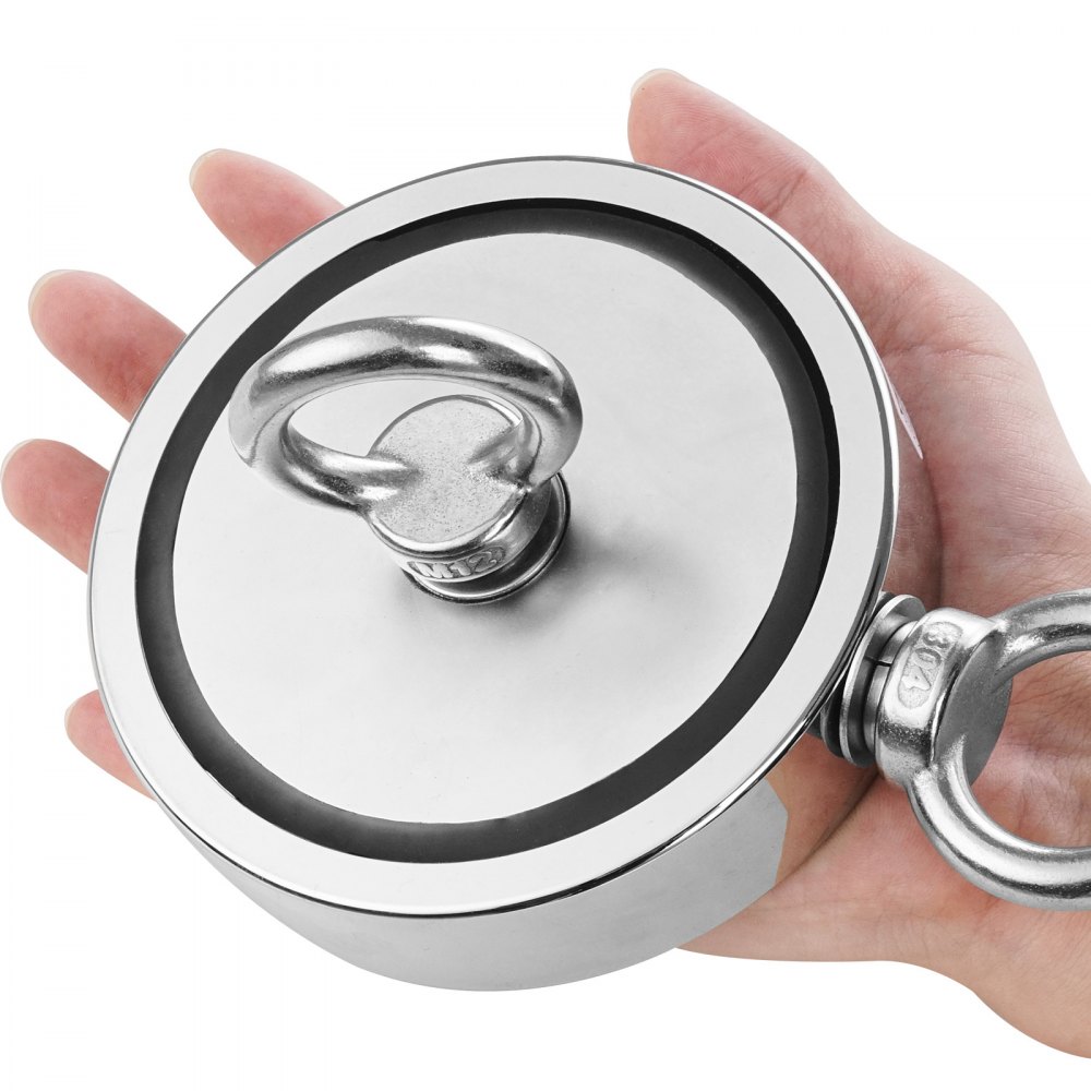 VEVOR Kit de Pesca con Imán de Doble Cara Fuerza de Tracción de 907 Kg Kit de Pesca con Imán de Neodimio de Tierras Raras con Gancho de Agarre, Cuerda Resistente, Guantes y Perno de Ojo, Naranja