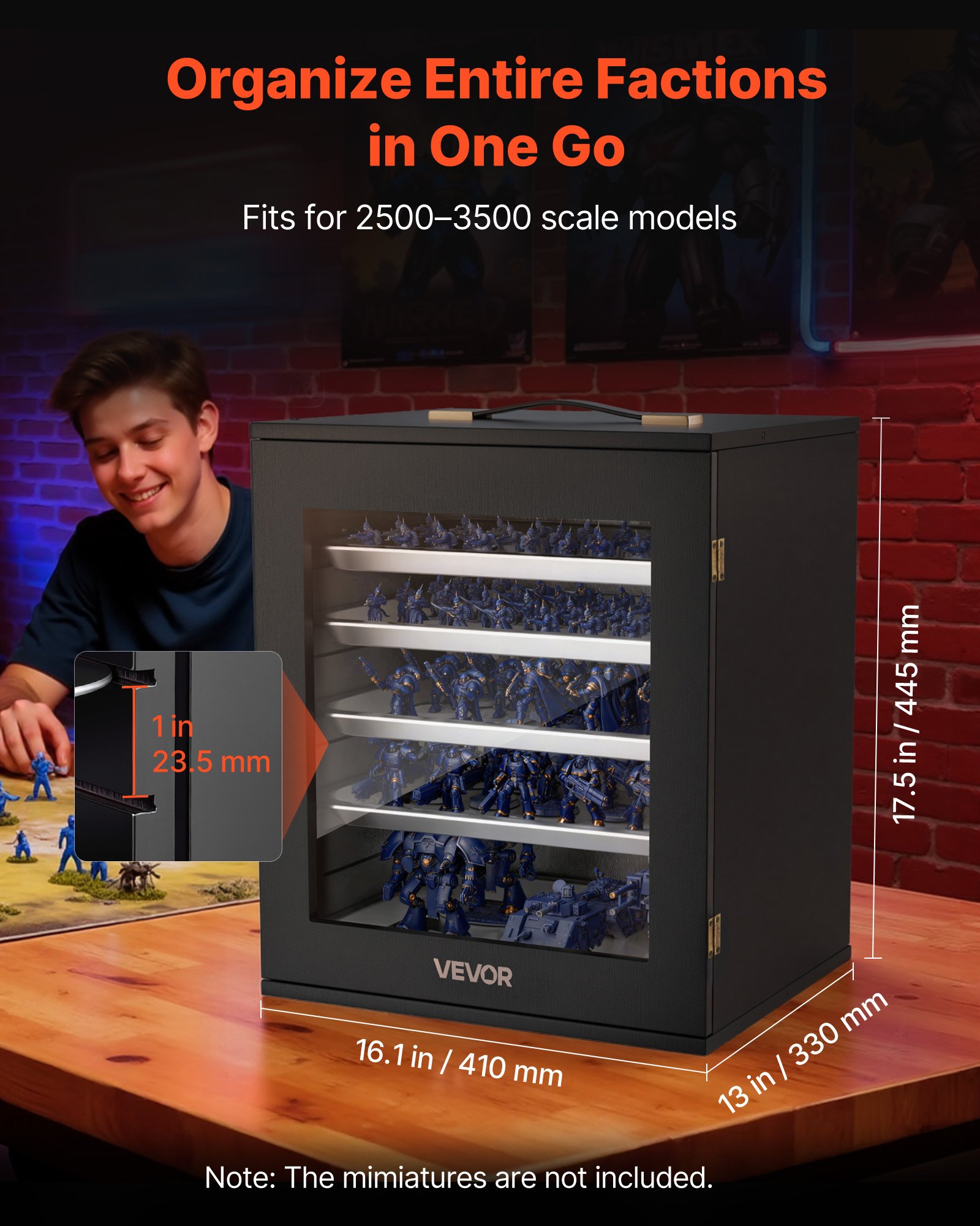 VEVOR Estuche de Almacenamiento para Miniaturas, Caja de Transporte en Miniatura con Carcasa de Madera Puerta de Acrílico Cerrojo y Mango, 5 Bandejas Magnéticas, para Colecciones, Figuras de Acción