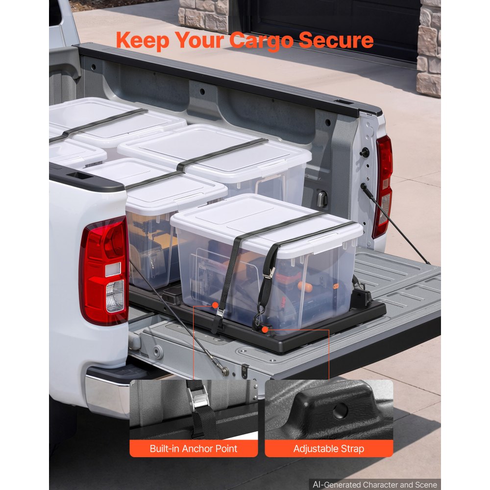 VEVOR Bandeja de Carga Deslizante para Caja de Camioneta 1,5 m o Más Cortas, Fabricada en Material HDPE Duradero, Carga de 226,8 kg, Alta Resistencia, Fácil Acceso a Puerta Trasera, 142,2x53,3x10 cm