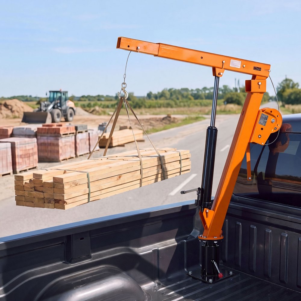 VEVOR Grúa para Camioneta Capacidad de Carga 907,2 kg, con Enganche, Cabrestante Manual, Gato Hidráulico, Pluma Telescópica Rotación 360°, Base de Acero Plegable, Grúa Pickup para Elevación de Equipos