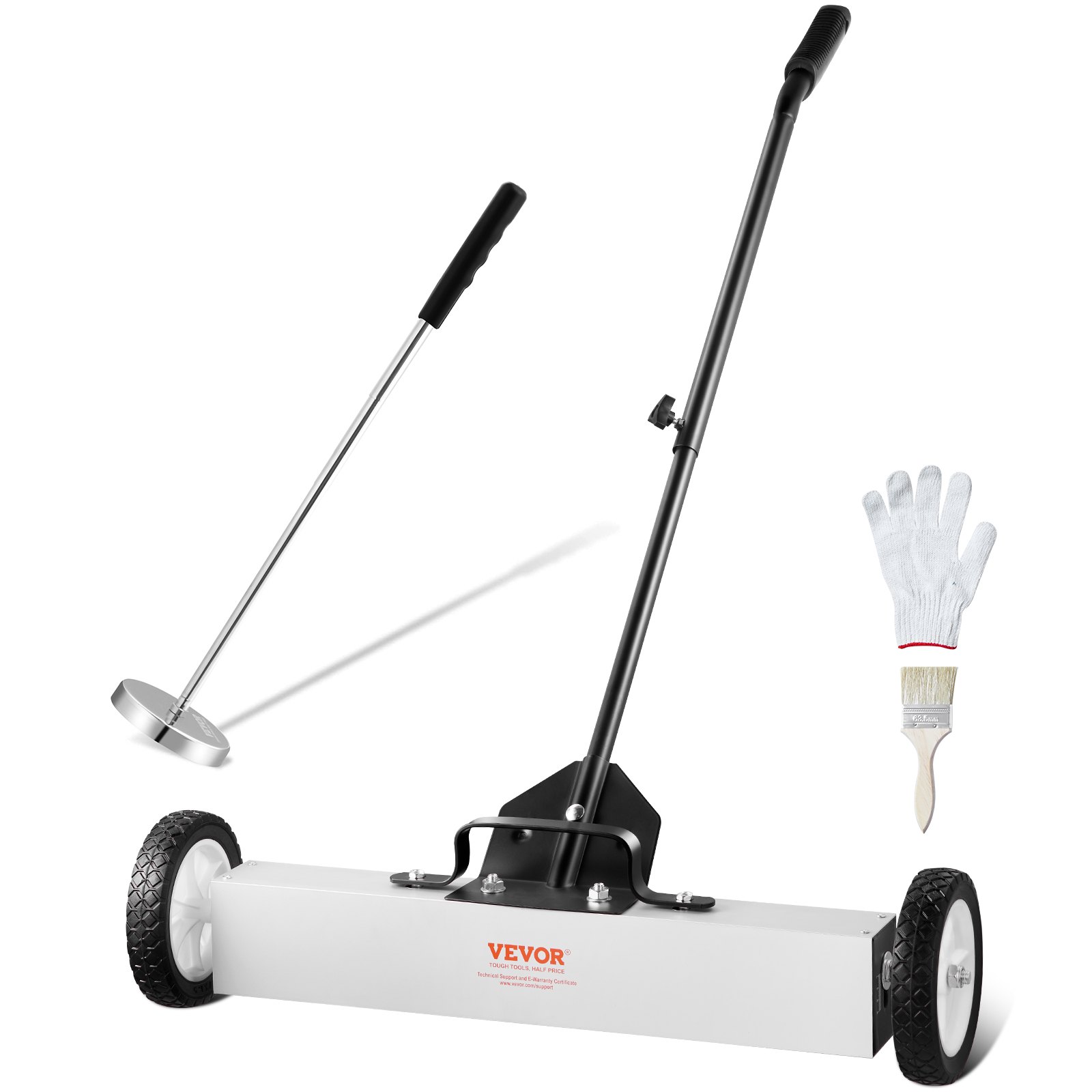 VEVOR Barredora magnética de 24 pulgadas con ruedas, capacidad de 50 libras, con herramienta de recogida magnética telescópica, mango ajustable, barredora de recogida magnética para recoger clavos y tornillos, para taller, garaje, patio