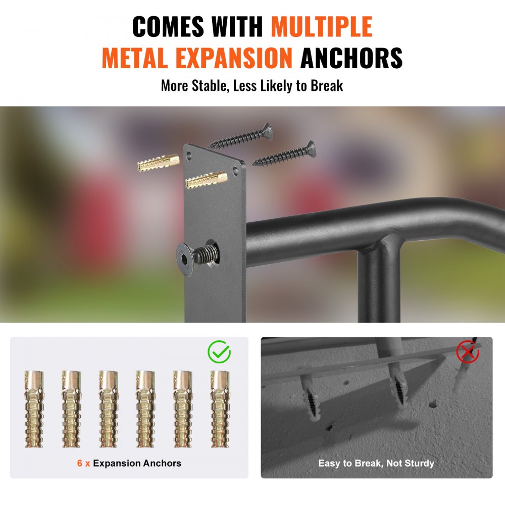 VEVOR Pasamanos de Escalera para Escalones Exteriores 737 mm Barandilla de Seguridad Montado en Pared para 1-3 Escalones Acabado Negro Mate para Personas Mayores, Embarazadas, Discapacitadas