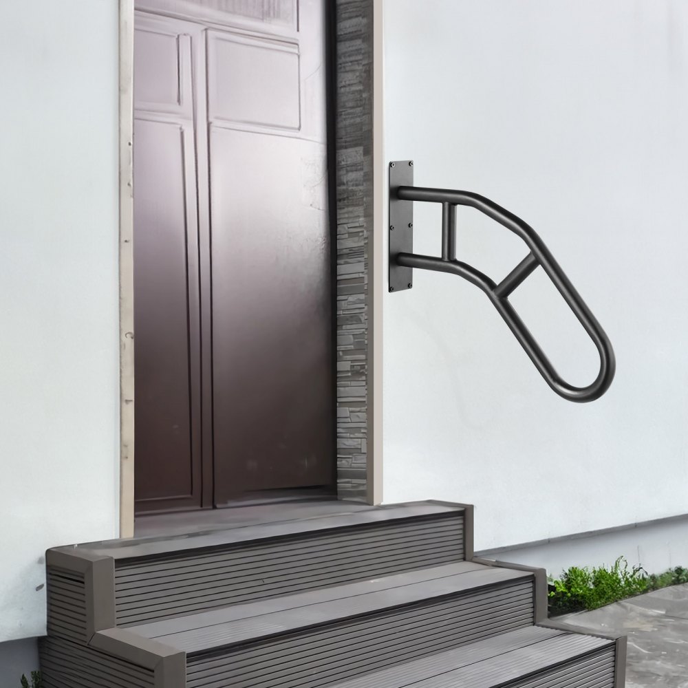 VEVOR Pasamanos de Escalera para Escalones Exteriores 737 mm Barandilla de Seguridad Montado en Pared para 1-3 Escalones Acabado Negro Mate para Personas Mayores, Embarazadas, Discapacitadas