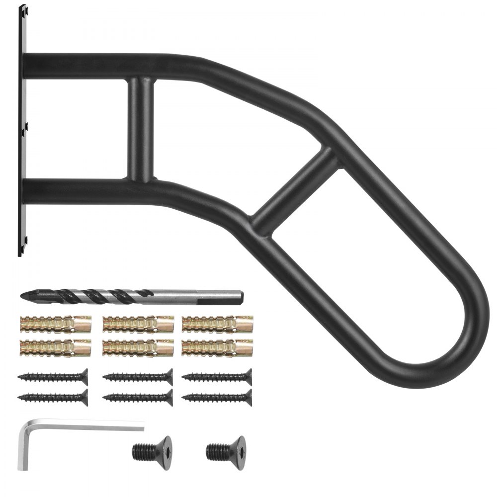 VEVOR Pasamanos de Escalera para Escalones Exteriores 737 mm Barandilla de Seguridad Montado en Pared para 1-3 Escalones Acabado Negro Mate para Personas Mayores, Embarazadas, Discapacitadas