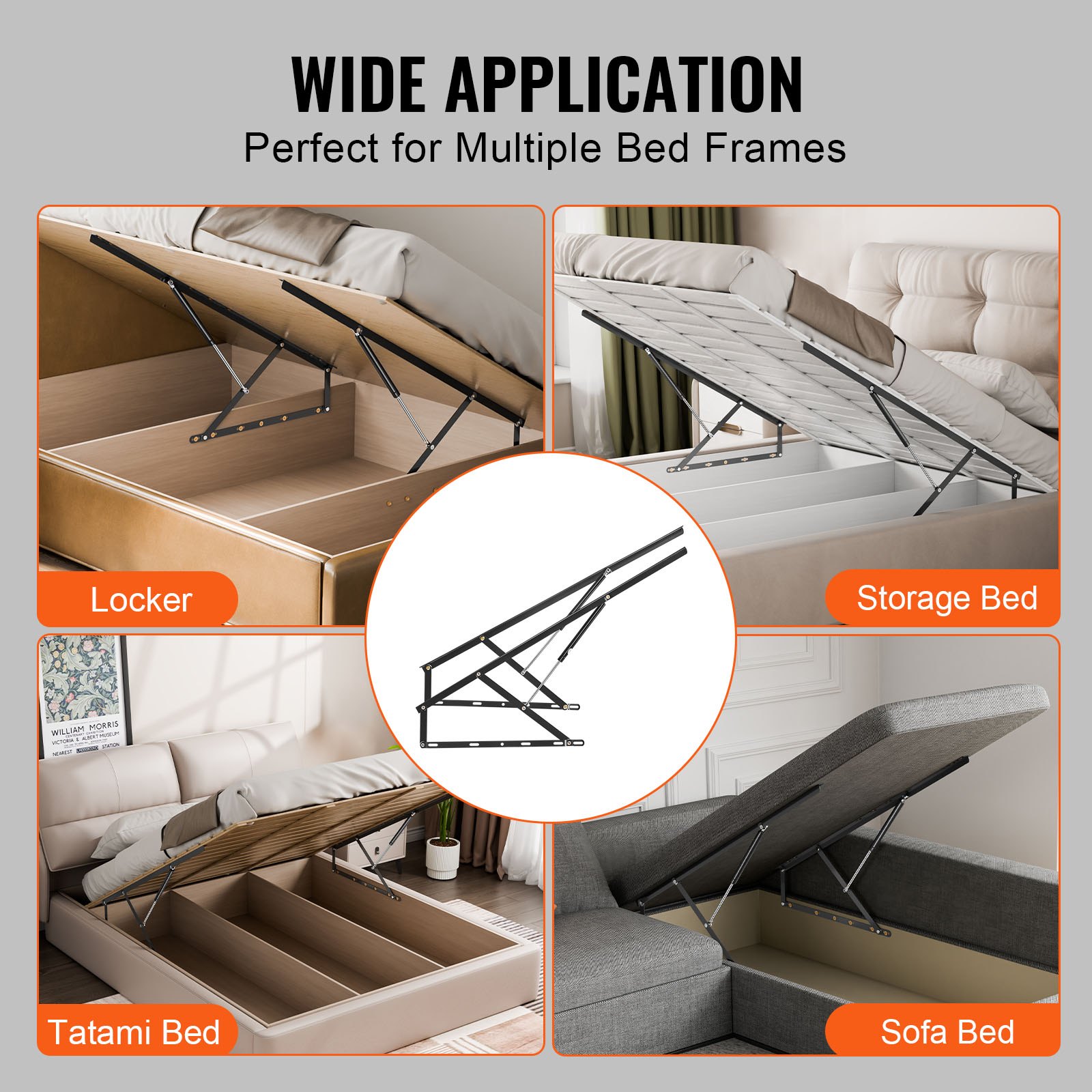 VEVOR Elevador de Cama Compatible de 150 x 180 cm Capacidad de 70 kg Kit de Hardware Mecánico de Cama Palanca Neumática Vertical de Lujo Soporte de Cama Resistente para Habitación de Invitados