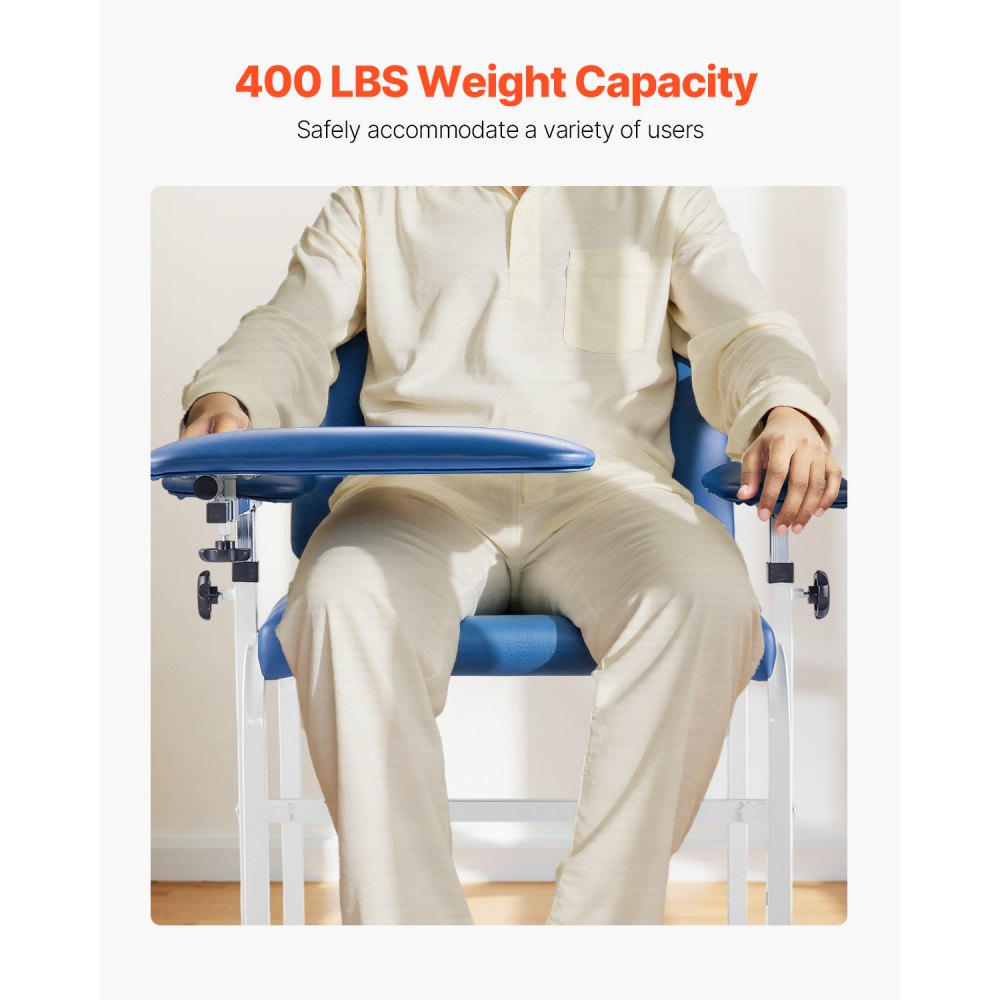 VEVOR Silla de Flebotomía con Reposabrazos Ajustables y Brazo Abatible, Carga de 181 kg, Asiento Suave y Cuero de PVC Fácil de Limpiar para Hospitales, Laboratorios y Clínicas, 760 x 730 x 945 mm