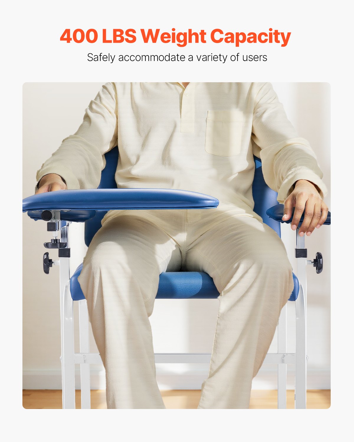 VEVOR Silla de Flebotomía con Reposabrazos Ajustables y Brazo Abatible, Carga de 181 kg, Asiento Suave y Cuero de PVC Fácil de Limpiar para Hospitales, Laboratorios y Clínicas, 760 x 730 x 945 mm