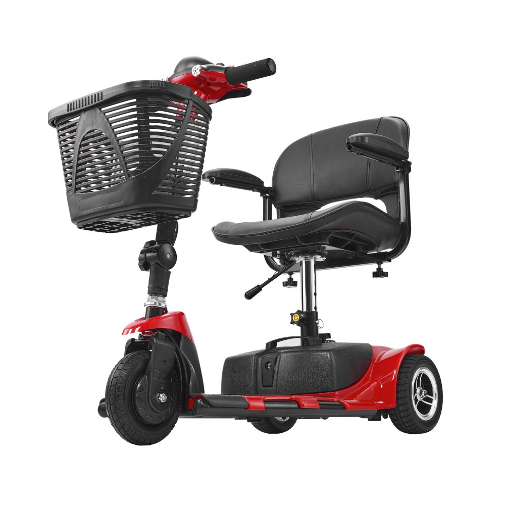 VEVOR Patinete Eléctrico, Plegable, para Personas Mayores, con Autonomía 20 km, Silla de Ruedas Todoterreno con 3 Ruedas Antideslizantes, Capacidad de Carga de 120 kg, 940 x 500 x 840 mm, Rojo