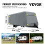 VEVOR Funda protectora para caravana 35 \'- 38 \' Cubierta de tela de caravana 1176 x 260 x 265cm Funda caravana Automóvil 6,6kg Resistente al viento y