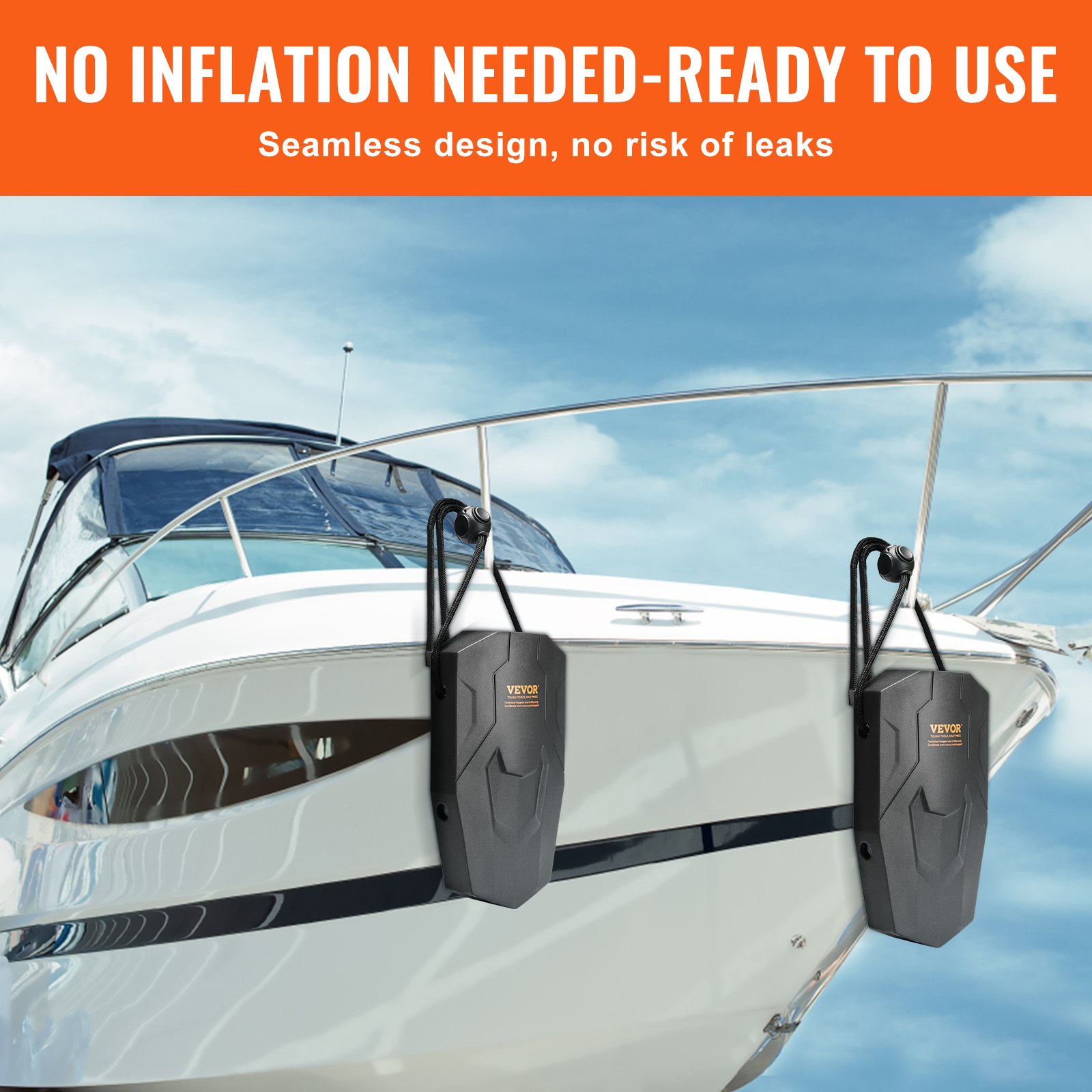 VEVOR Fender Set 2 Fenders 21.84 x 40.64 cm EVA Boat Fenders, Horizontal or Vertical Mounting, Dock Fenders with Polyester Ropes & Cable Lock, Storage Bag, UV-Protected Boat Fenders Black