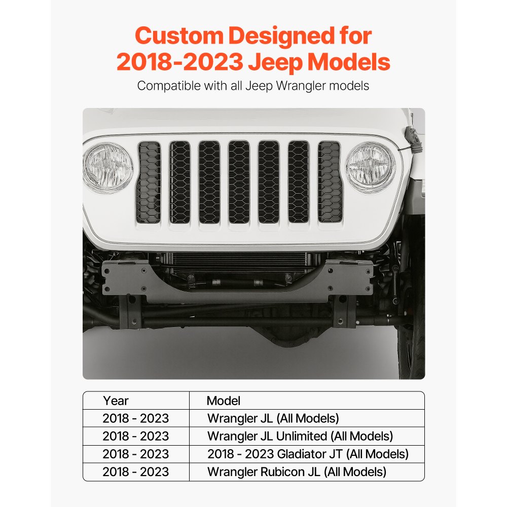 VEVOR Soporte de Cabrestante, Soporte de Enganche de Remolque para Modelos Jeep Wrangler JL/JLU y Gladiator JT Seleccionados (2018-2023), Diseño de 2 Orificios Capacidad de 5443 kg, Negro