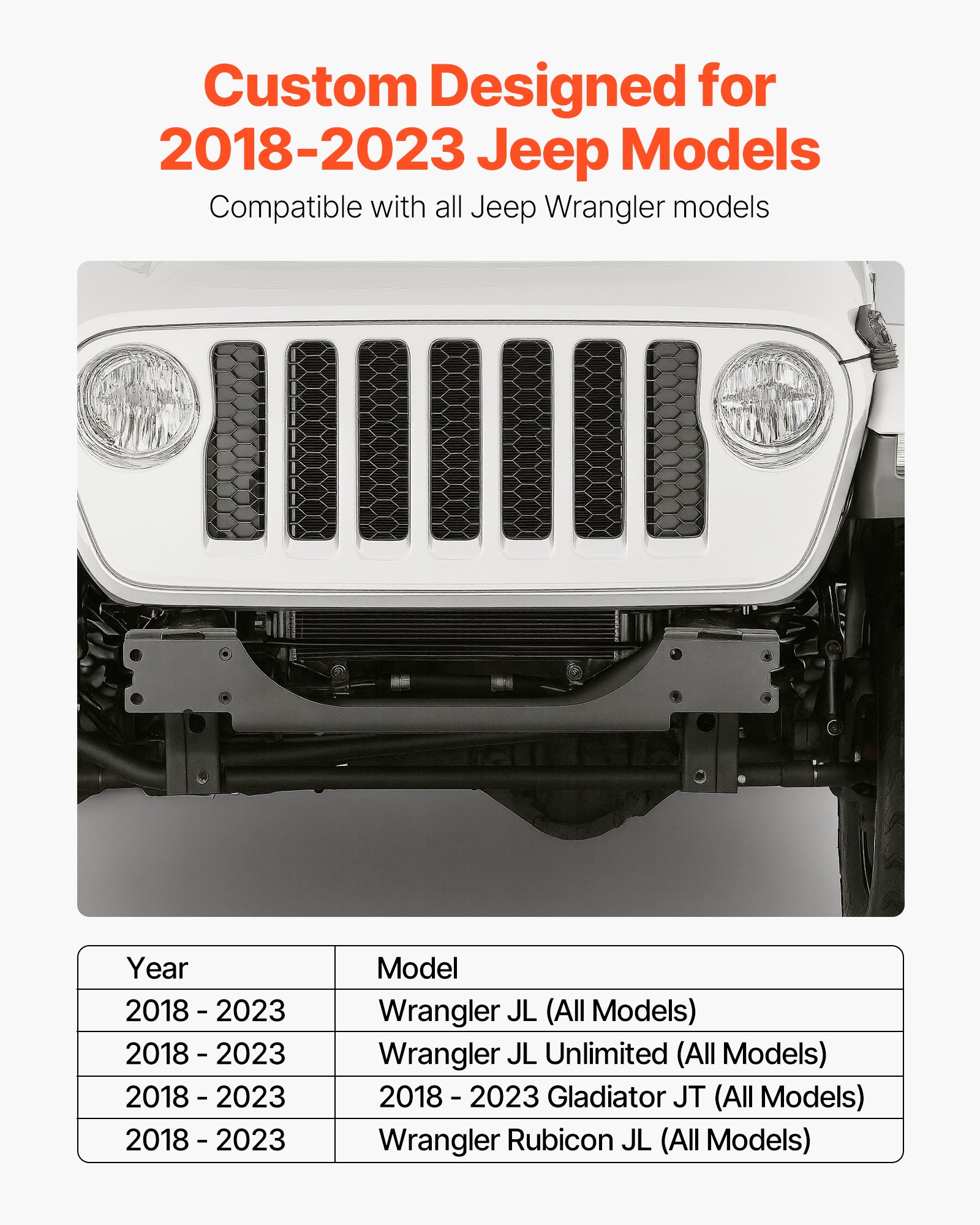 VEVOR Soporte de Cabrestante, Soporte de Enganche de Remolque para Modelos Jeep Wrangler JL/JLU y Gladiator JT Seleccionados (2018-2023), Diseño de 2 Orificios Capacidad de 5443 kg, Negro