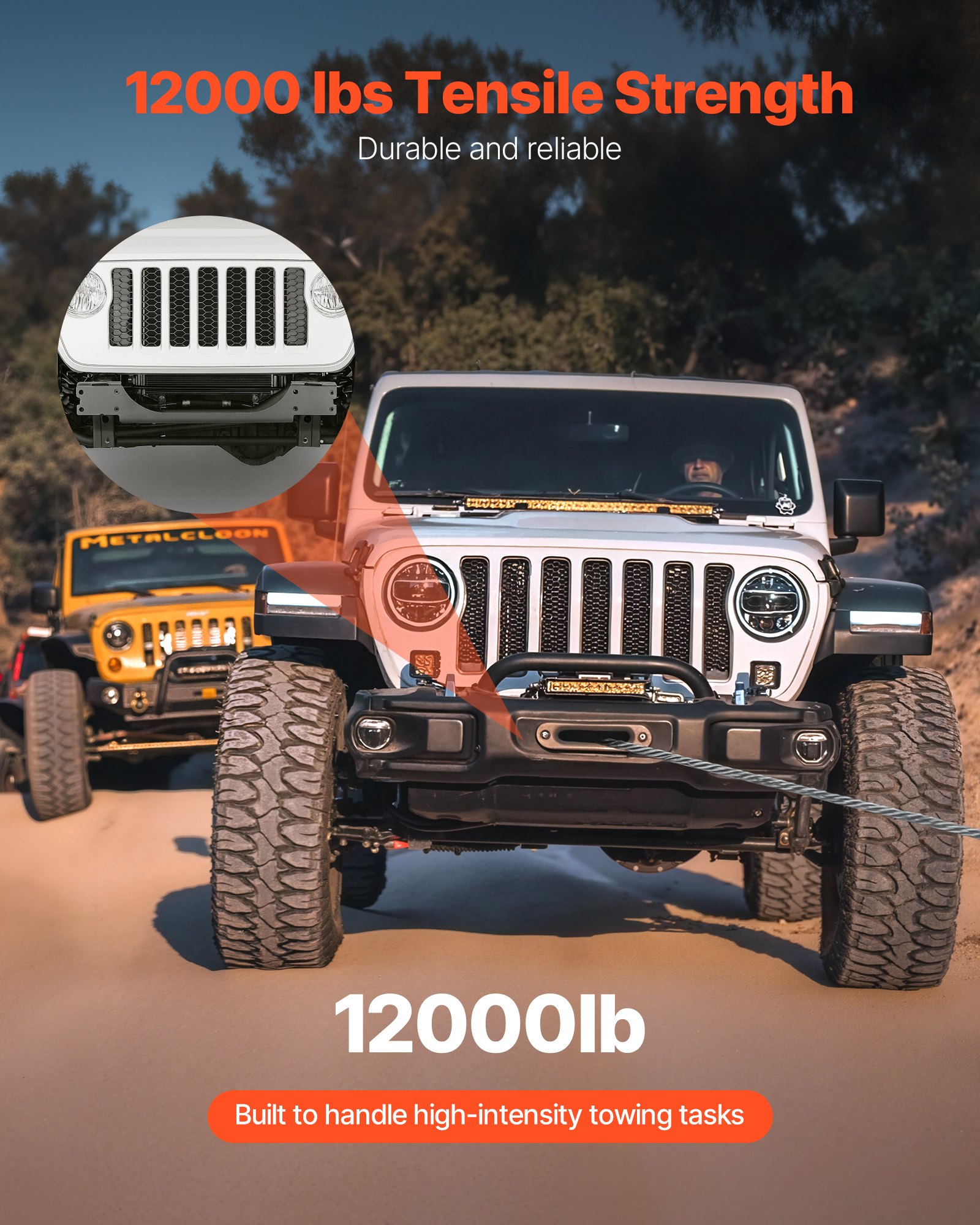 VEVOR Soporte de Cabrestante, Soporte de Enganche de Remolque para Modelos Jeep Wrangler JL/JLU y Gladiator JT Seleccionados (2018-2023), Diseño de 2 Orificios Capacidad de 5443 kg, Negro
