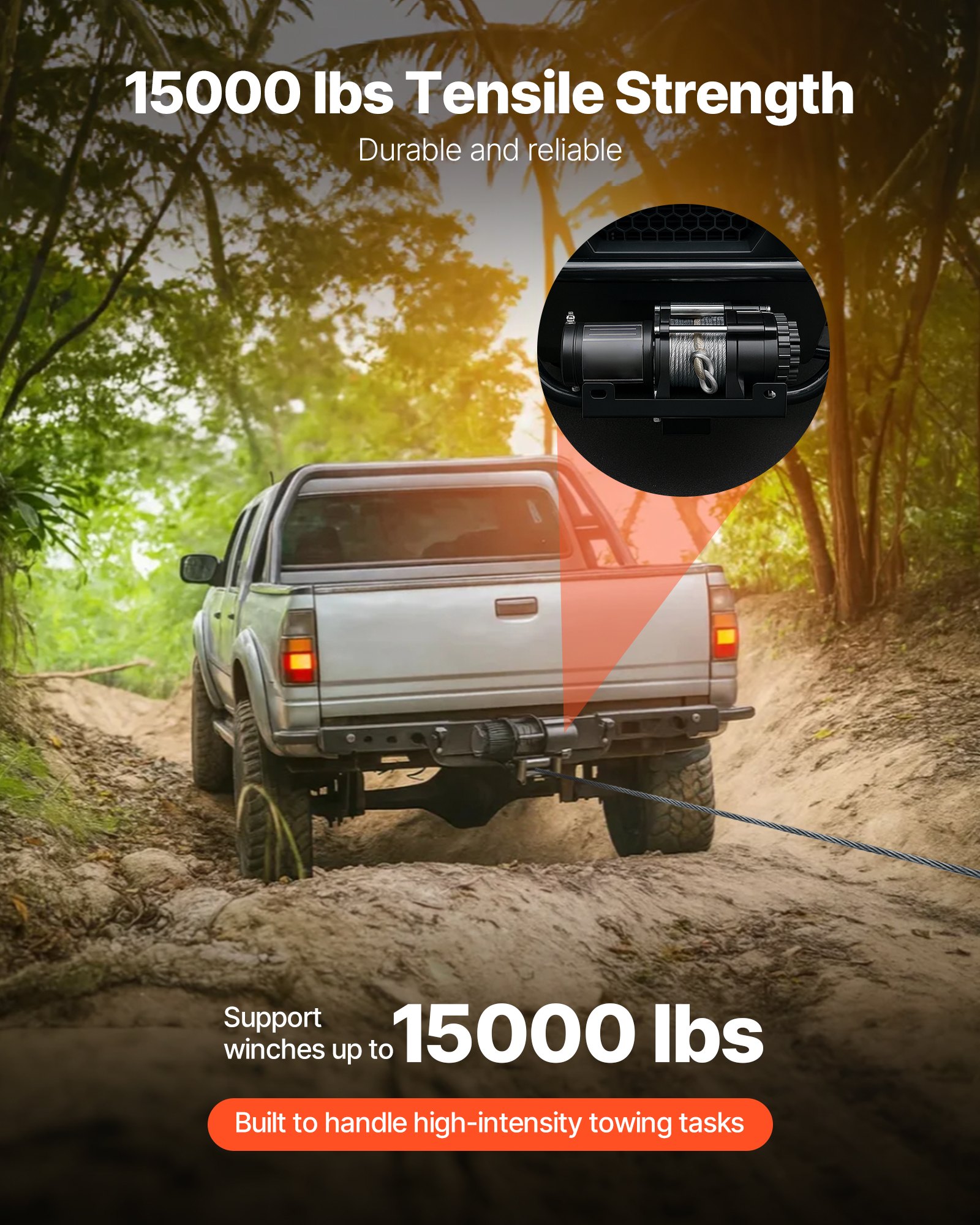 VEVOR Soporte de Cabrestante, Soporte de Enganche de Remolque con Receptor de 50,8 mm, Diseño de 2 Orificios de Montaje, Capacidad de 6803 kg para Vehículos Todoterreno, UTV y Camionetas, Negro