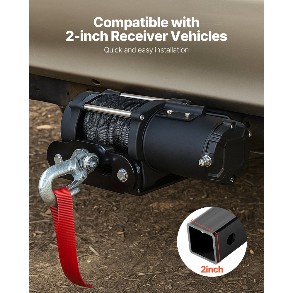 VEVOR Soporte de Cabrestante, Soporte de Enganche de Remolque con Receptor de 50,8 mm, Orificios para Pernos de 2/4, Capacidad de 1633 kg para Vehículos Todoterreno, UTV y Camionetas, Negro