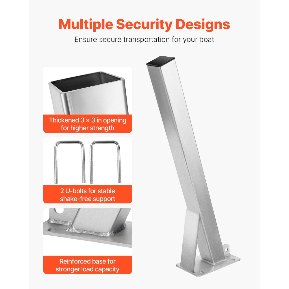 VEVOR Soporte para Cabrestante de Remolque de Barco 76 x 76 x 863 mm, Soporte de Cabrestante Galvanizado con Pernos en U, Apto para Motos Acuáticas, Veleros, Barcos de Pesca y Lanchas Rápidas