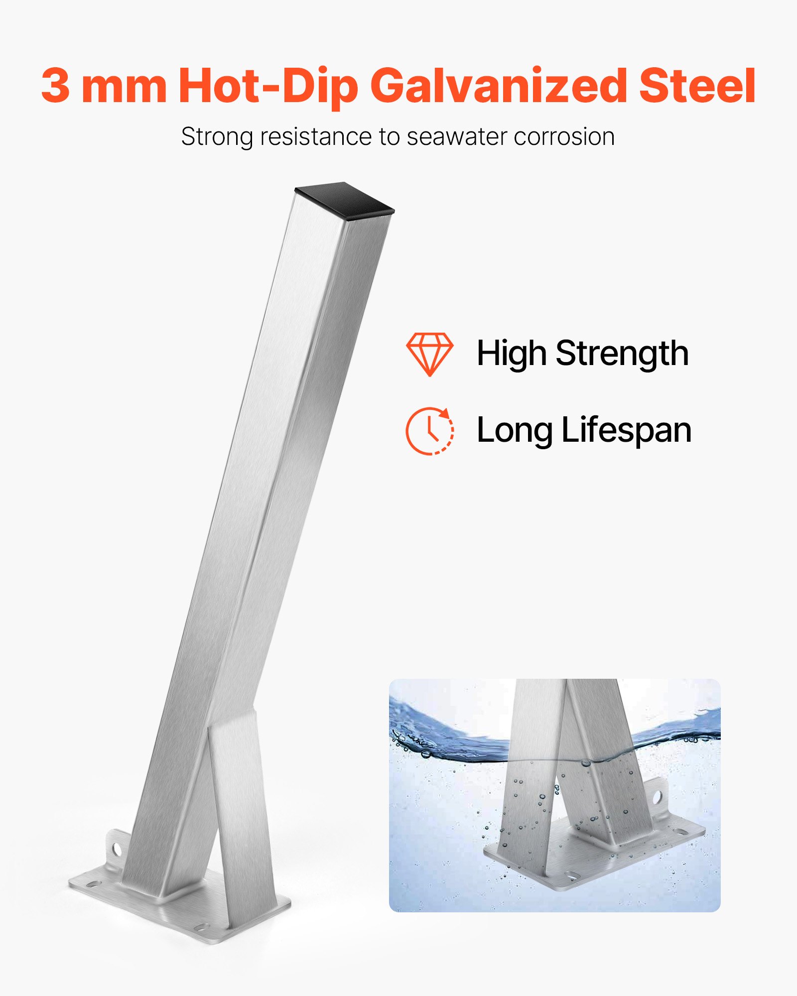 VEVOR Soporte para Cabrestante de Remolque de Barco 76 x 76 x 863 mm, Soporte de Cabrestante Galvanizado con Pernos en U, Apto para Motos Acuáticas, Veleros, Barcos de Pesca y Lanchas Rápidas