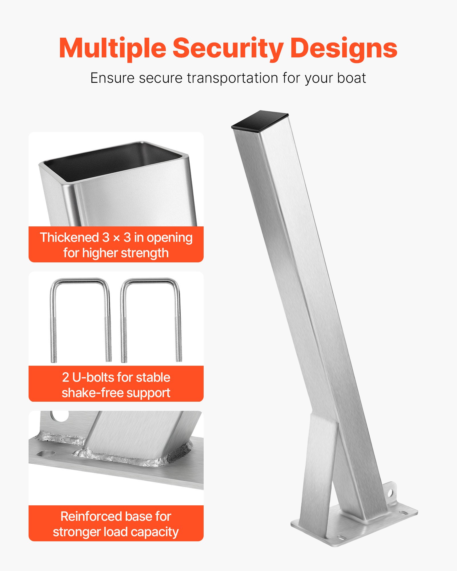 VEVOR Soporte para Cabrestante de Remolque de Barco 76 x 76 x 863 mm, Soporte de Cabrestante Galvanizado con Pernos en U, Apto para Motos Acuáticas, Veleros, Barcos de Pesca y Lanchas Rápidas