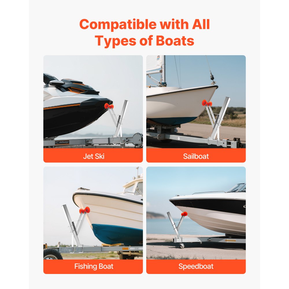 VEVOR Soporte para Cabrestante de Remolque de Barco, Compatible con Postes de Cabrestante de 50,8-76,2 mm, con Ruedas de TPU y Pernos en U para Motos Acuáticas, Veleros, Barcos de Pesca, Plata