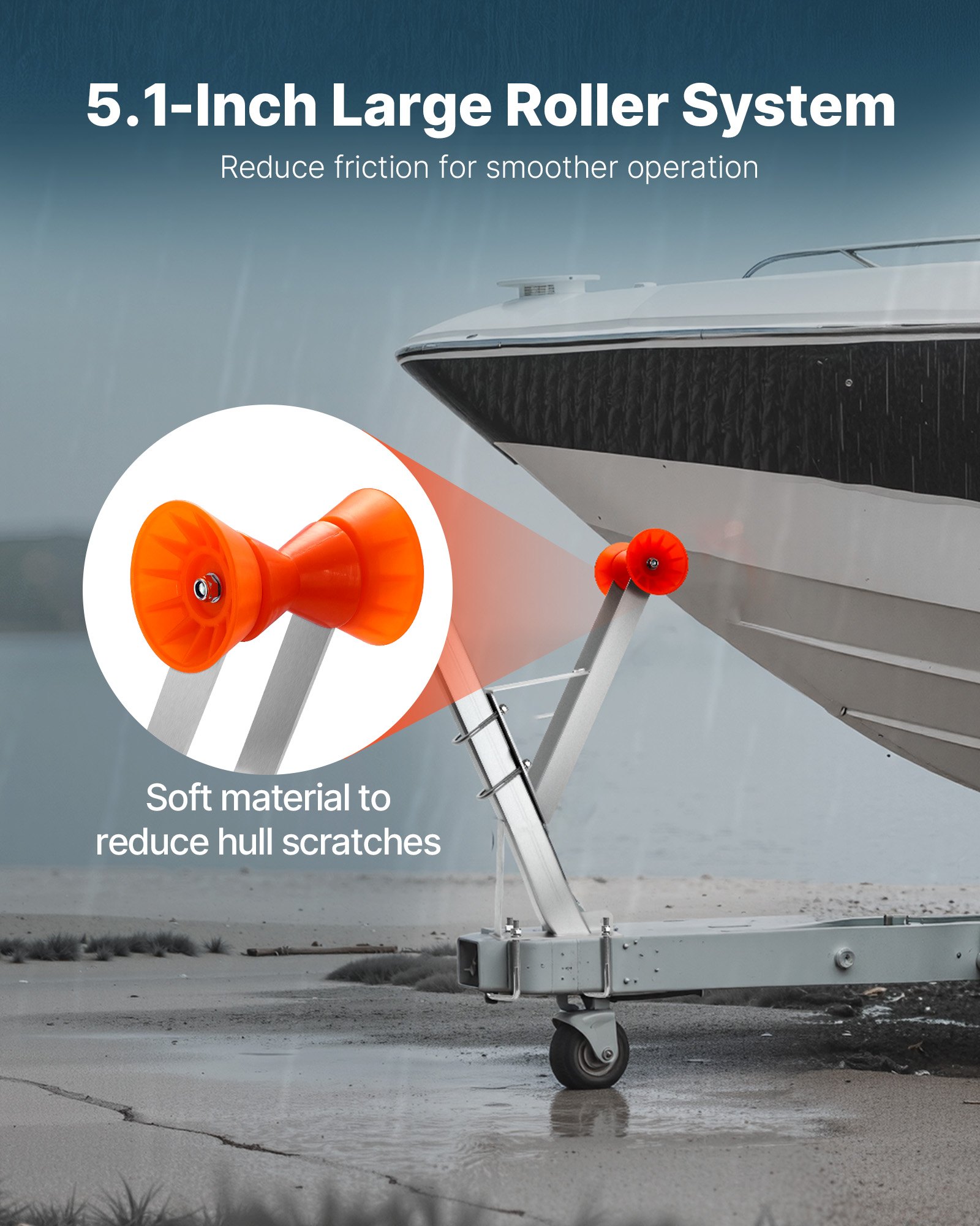 VEVOR Boat Trailer Seat with Roller, 50.8-76.2 mm Winch Post, Wind Stand with Orange TPU Roller & U-Bolt, Suitable for Jet Ski, Sailboat, Fishing Boat, Speedboat (Galvanized), Silver