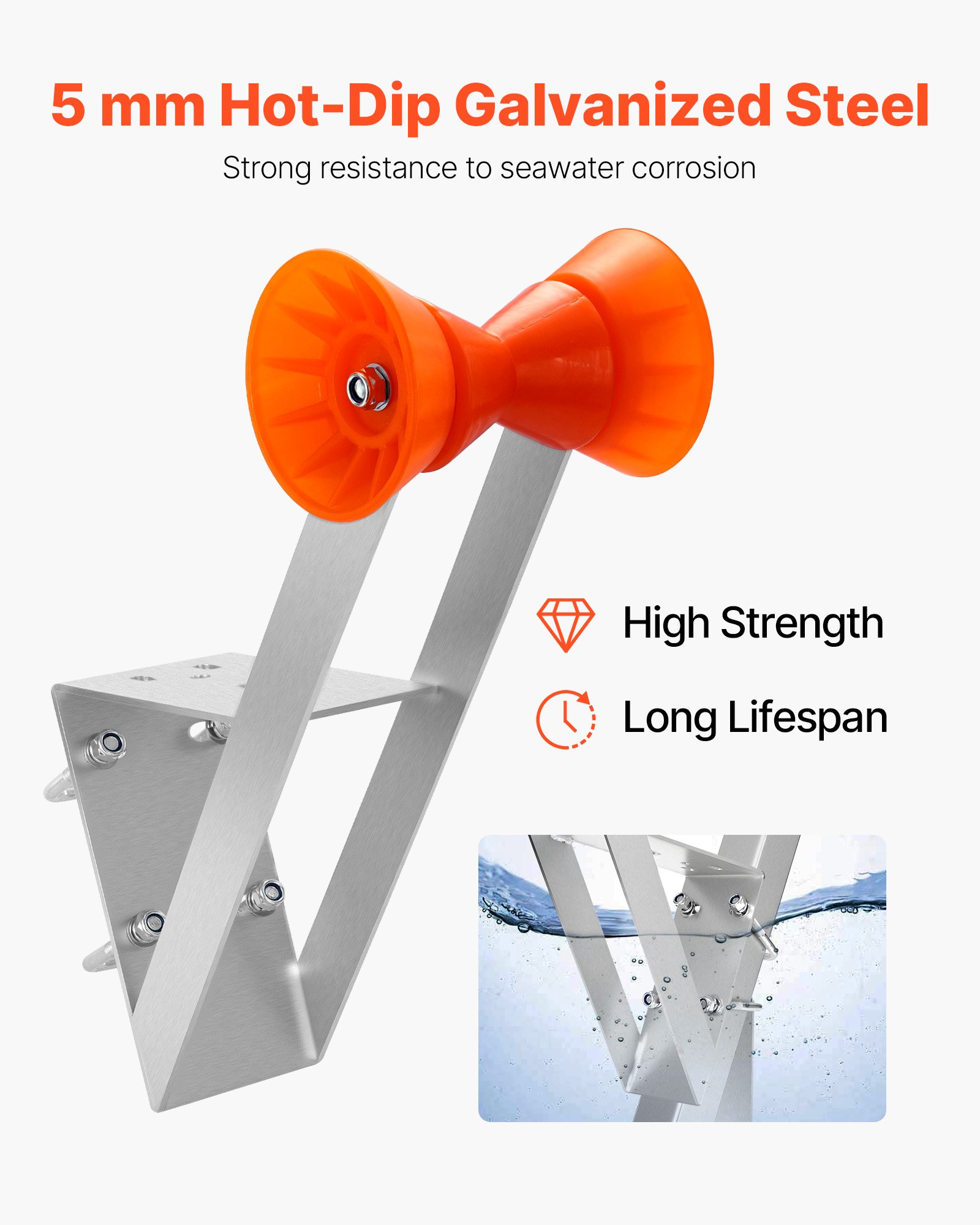VEVOR Soporte para Cabrestante de Remolque de Barco, Compatible con Postes de Cabrestante de 50,8-76,2 mm, con Ruedas de TPU y Pernos en U para Motos Acuáticas, Veleros, Barcos de Pesca, Plata