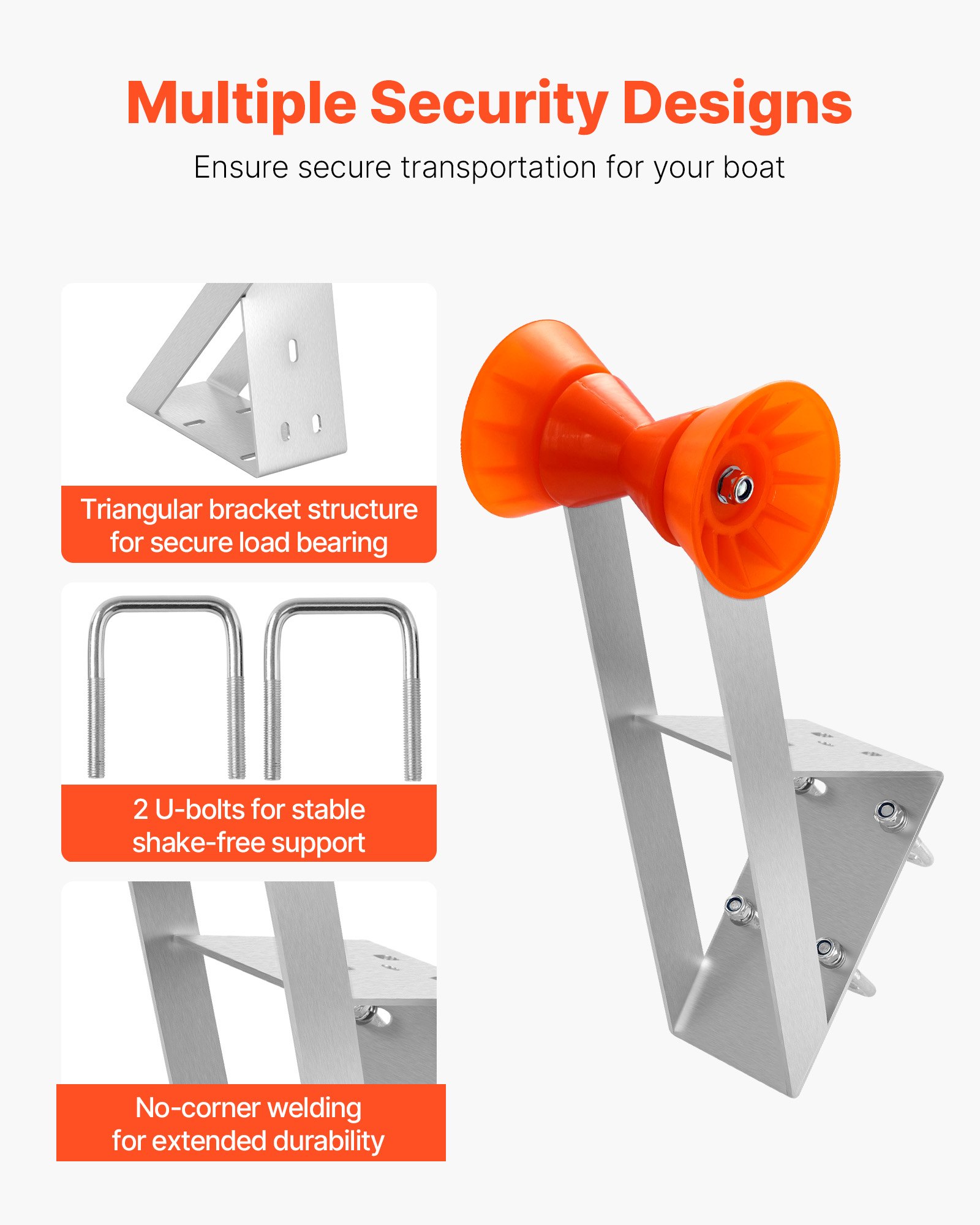 VEVOR Soporte para Cabrestante de Remolque de Barco, Compatible con Postes de Cabrestante de 50,8-76,2 mm, con Ruedas de TPU y Pernos en U para Motos Acuáticas, Veleros, Barcos de Pesca, Plata