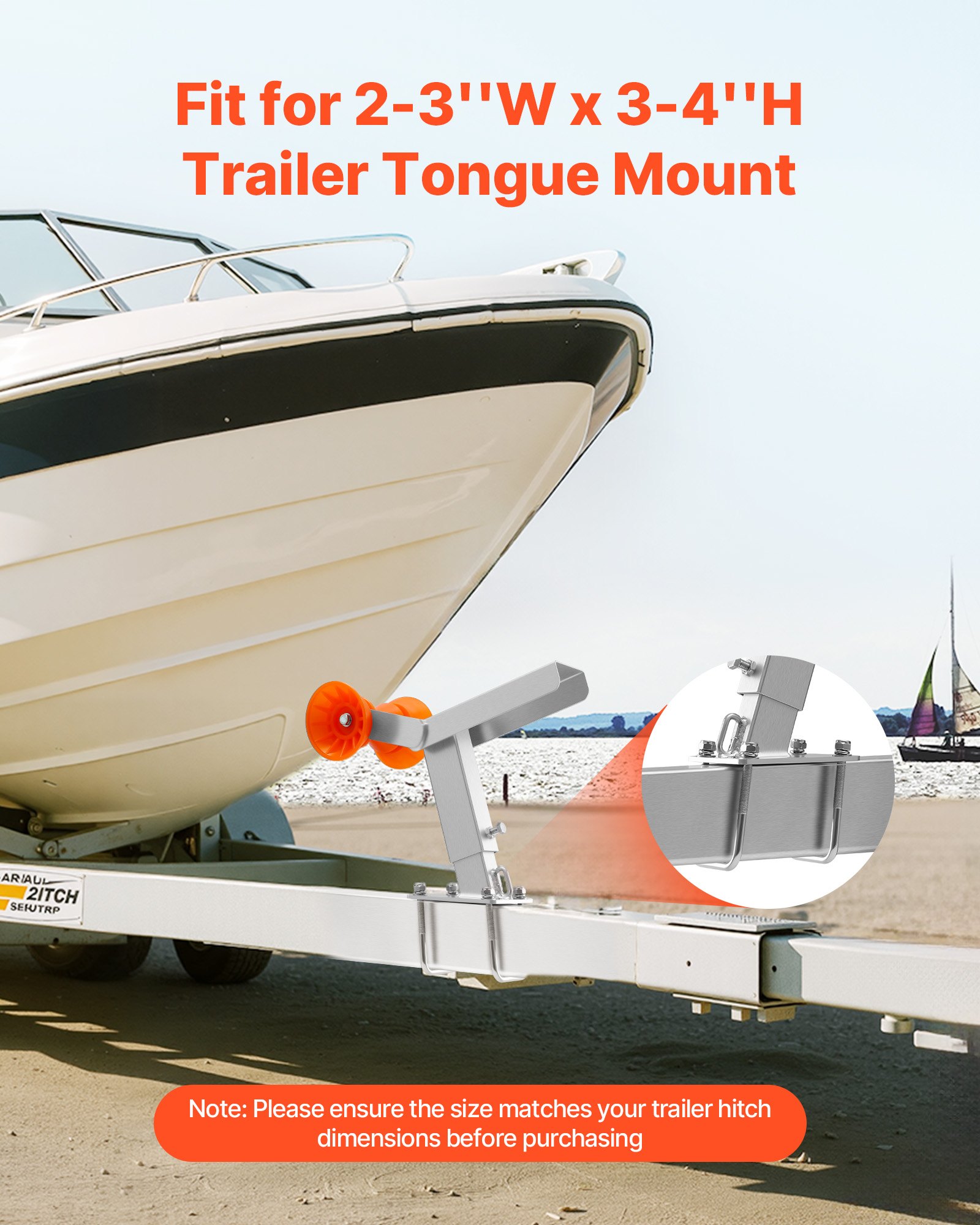 VEVOR Boat Trailer Seat with Roller, 365-548 mm Height Adjustable, Wind Stand with U-Bolt for 50.8-76.2 mm W x 76.2-101.6 mm H Trailer Hitch, Suitable for Jet Ski, Sailboat, Speedboat