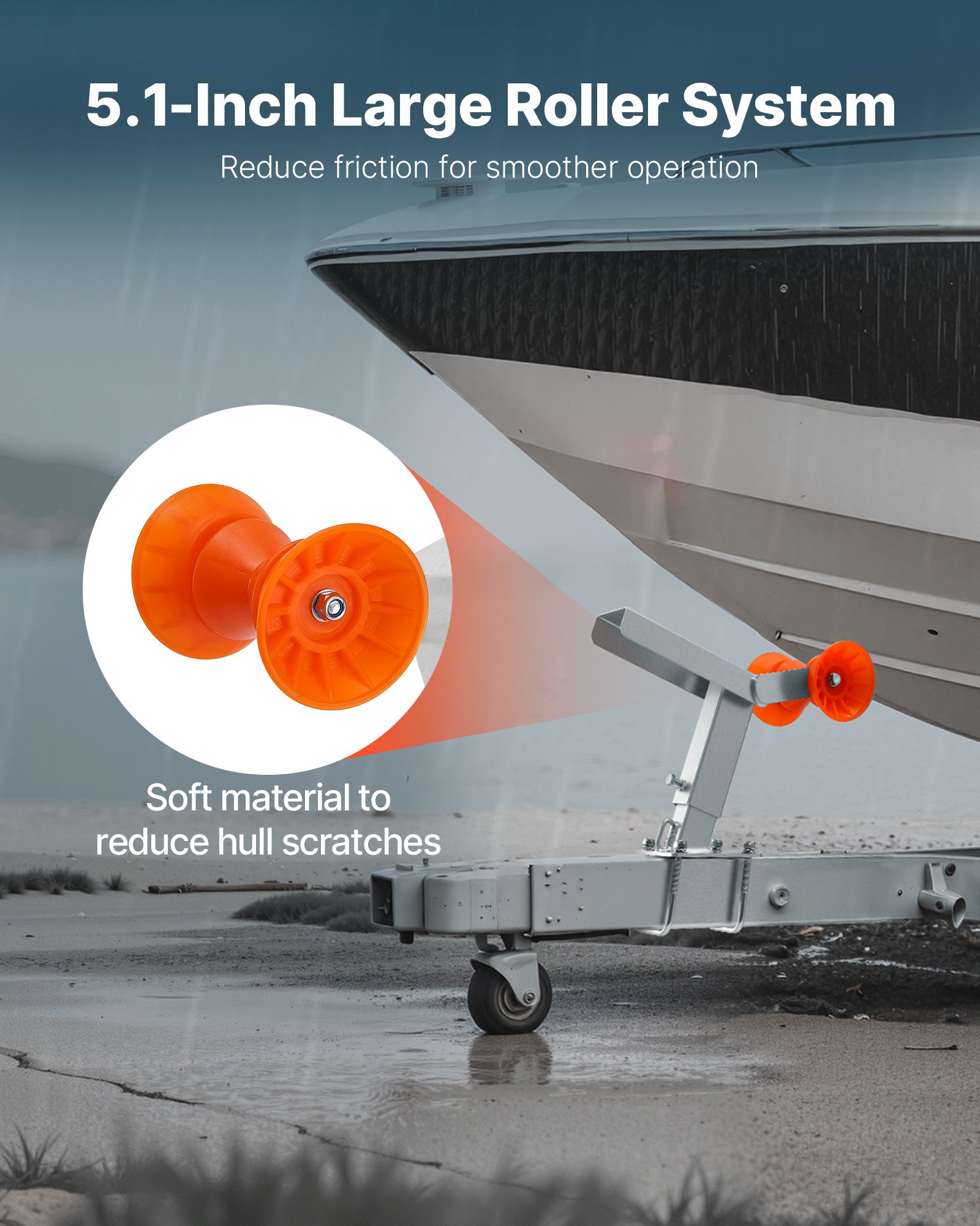 VEVOR Cabrestante para Remolque de Barco, Altura Ajustable 370-548 mm, con Ruedas de TPU y Pernos en U Compatible con Lanzas de Remolque 50,8-76,2 mm x 76,2-101,6 mm para Motos Acuáticas, Veleros