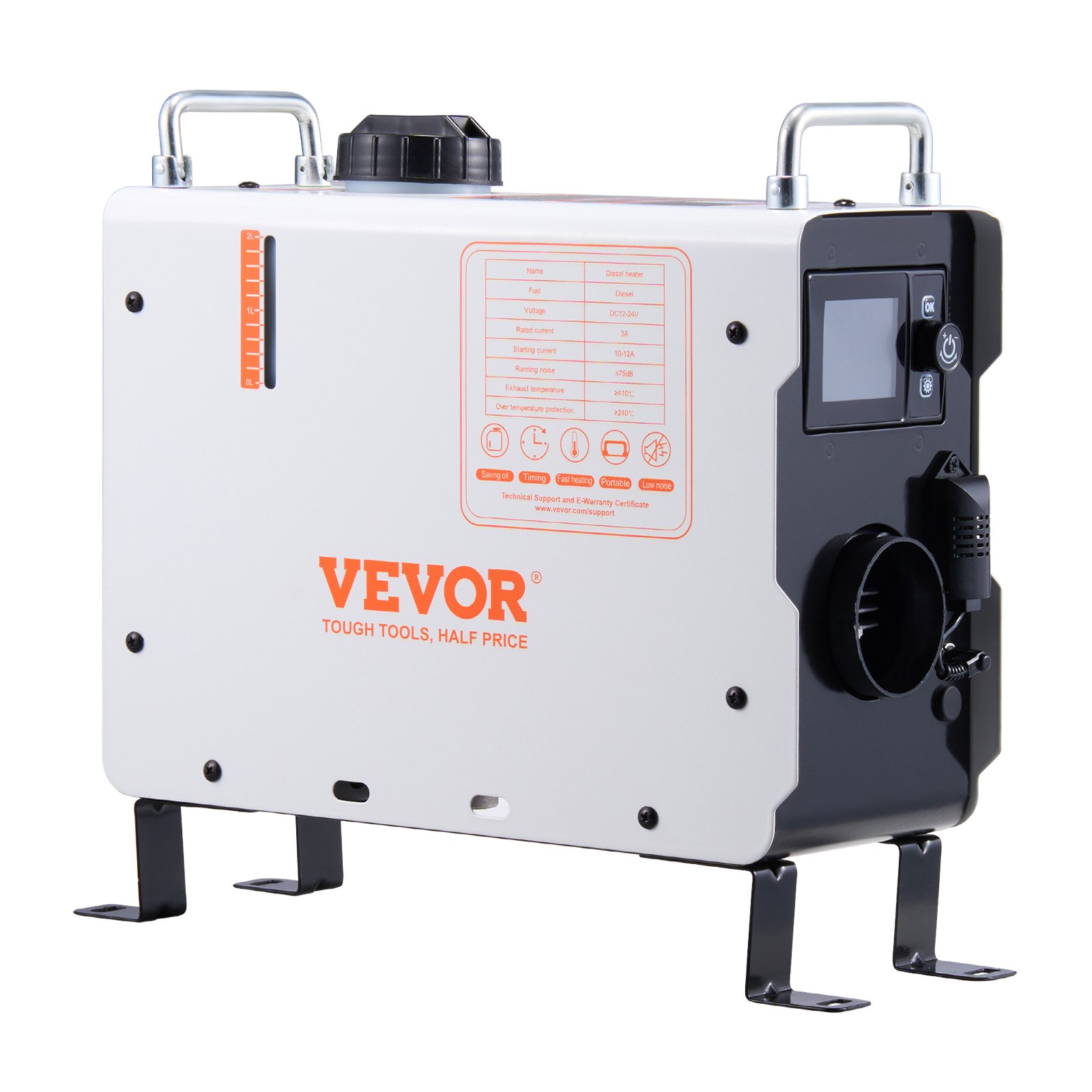 VEVOR Calentador Diésel Portátil 2 kW Todo en Uno de 12 V/24 V, con Control por Aplicación Bluetooth, Control Remoto y Pantalla de Visualización, Alarma de CO, Calentamiento Rápido para Vehículos