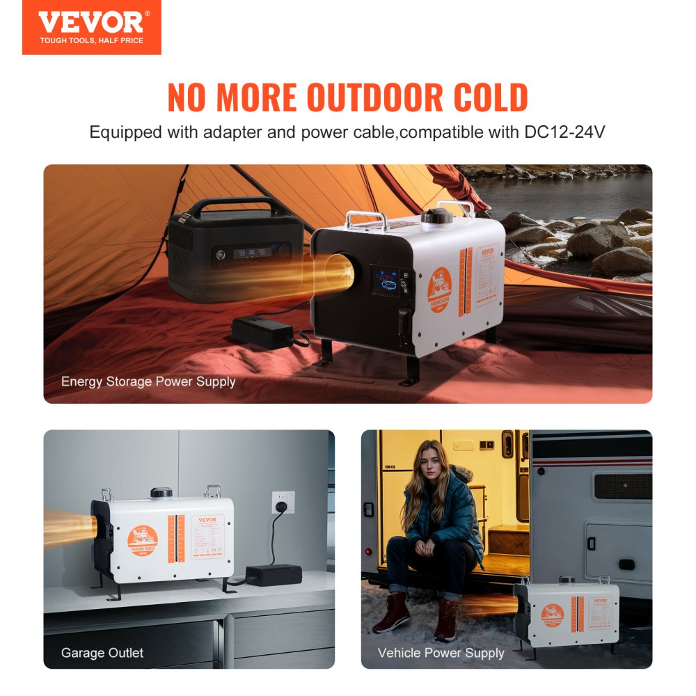 VEVOR Calentador Diésel Portátil 5-8KW Todo en Uno 12 V/24 V, con Control por Aplicación Bluetooth, Control Remoto y Pantalla de Visualización, Alarma de CO, Calentamiento Rápido Vehículos y Exteriores
