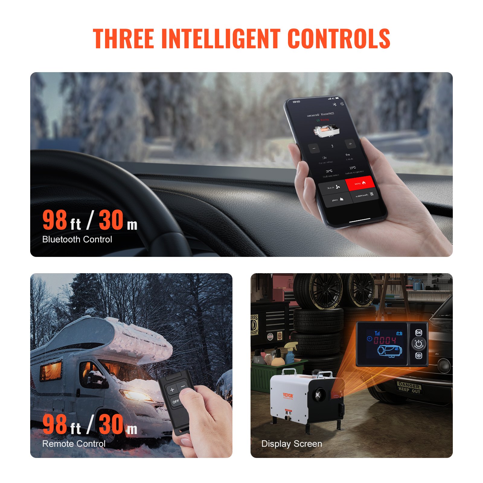 VEVOR Calentador Diésel Portátil 5-8KW Todo en Uno 12 V/24 V, con Control por Aplicación Bluetooth, Control Remoto y Pantalla de Visualización, Alarma de CO, Calentamiento Rápido Vehículos y Exteriores