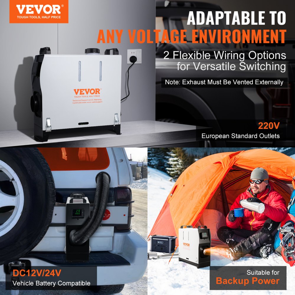 VEVOR Calentador Diésel Todo en Uno 5-8KW Calentador de Aire Diésel con Control Remoto Pantalla LCD Calentamiento Rápido Bajo Consumo de Combustible Portátil para Interior de Caravana Autocaravana