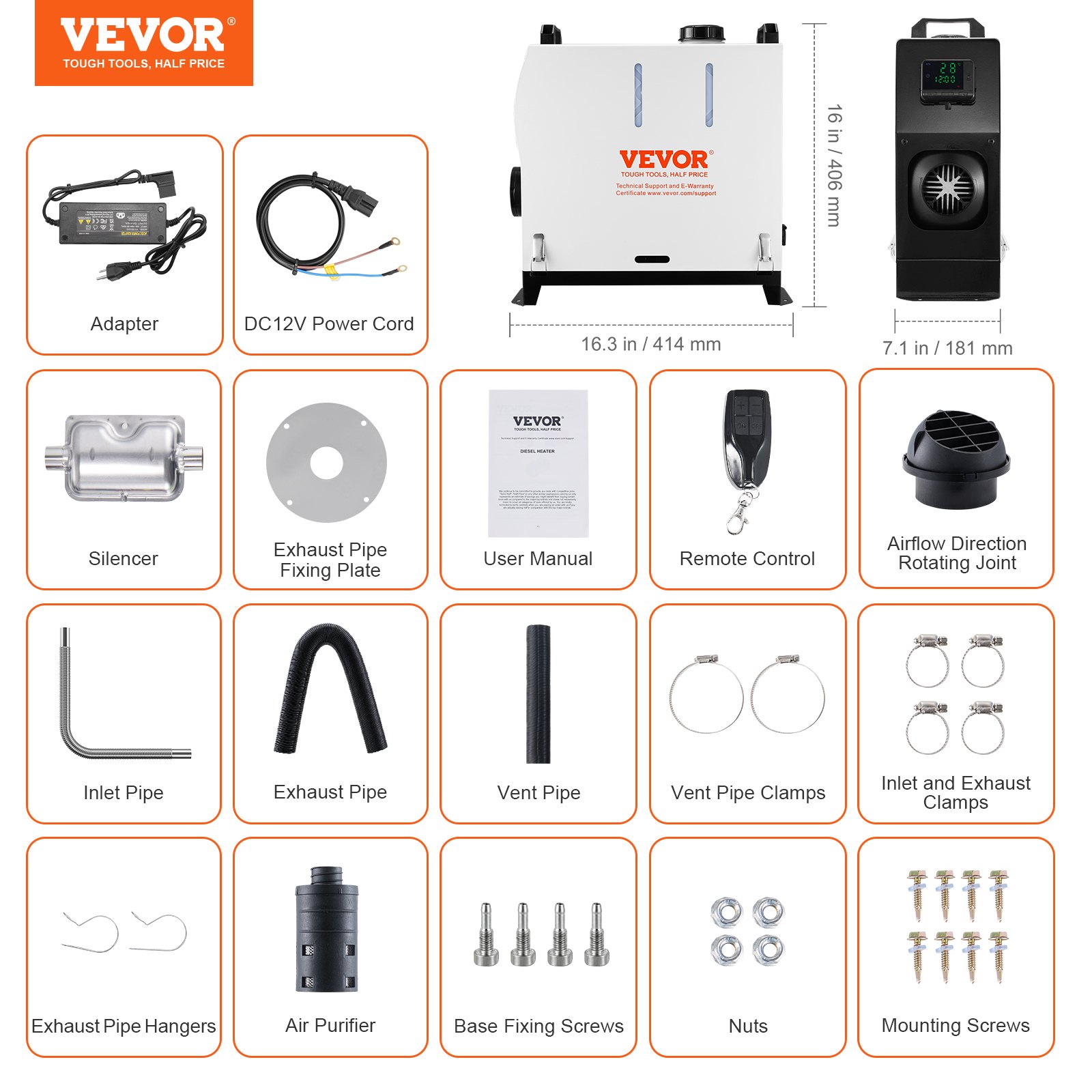 VEVOR Calentador Diésel Todo en Uno 5-8KW Calentador de Aire Diésel con Control Remoto Pantalla LCD Calentamiento Rápido Bajo Consumo de Combustible Portátil para Interior de Caravana Autocaravana