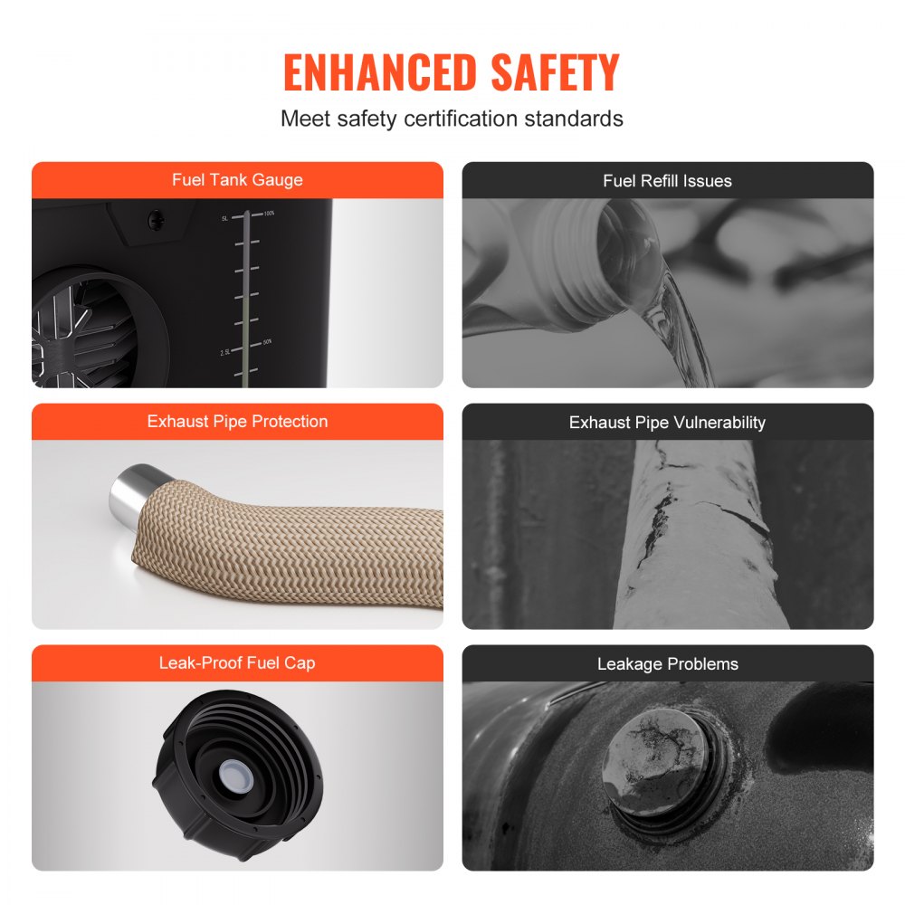 VEVOR Calentador Diésel Portátil de 8 kW Todo en Uno de 12 V/24 V, con Control por Aplicación Bluetooth, Control Remoto y Pantalla de Visualización, Alarma de CO, para Vehículos y Garajes, Negro