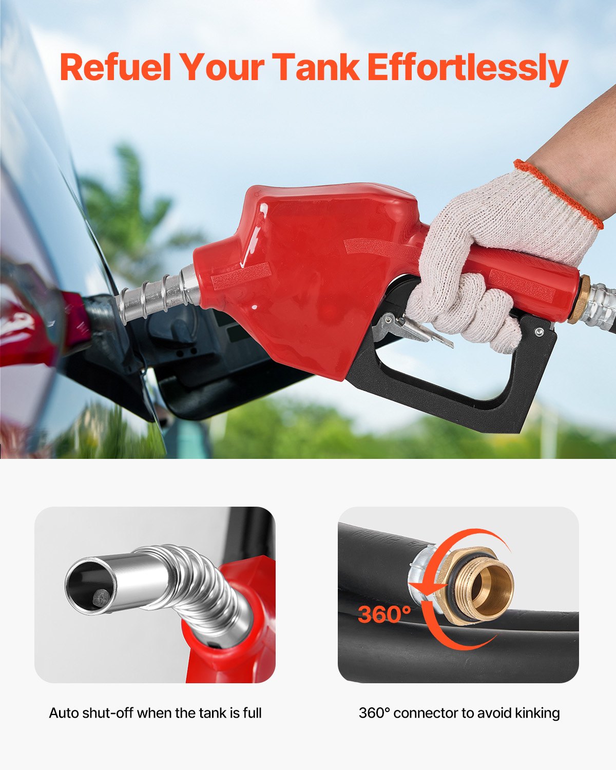 VEVOR Tanque Portátil para Diésel y Gasolina de 440 L con Bomba de Transferencia Eléctrica, Manguera de 3,8 m y Boquilla de Repostaje Automática, Tanque para Transporte de Combustible, Rojo